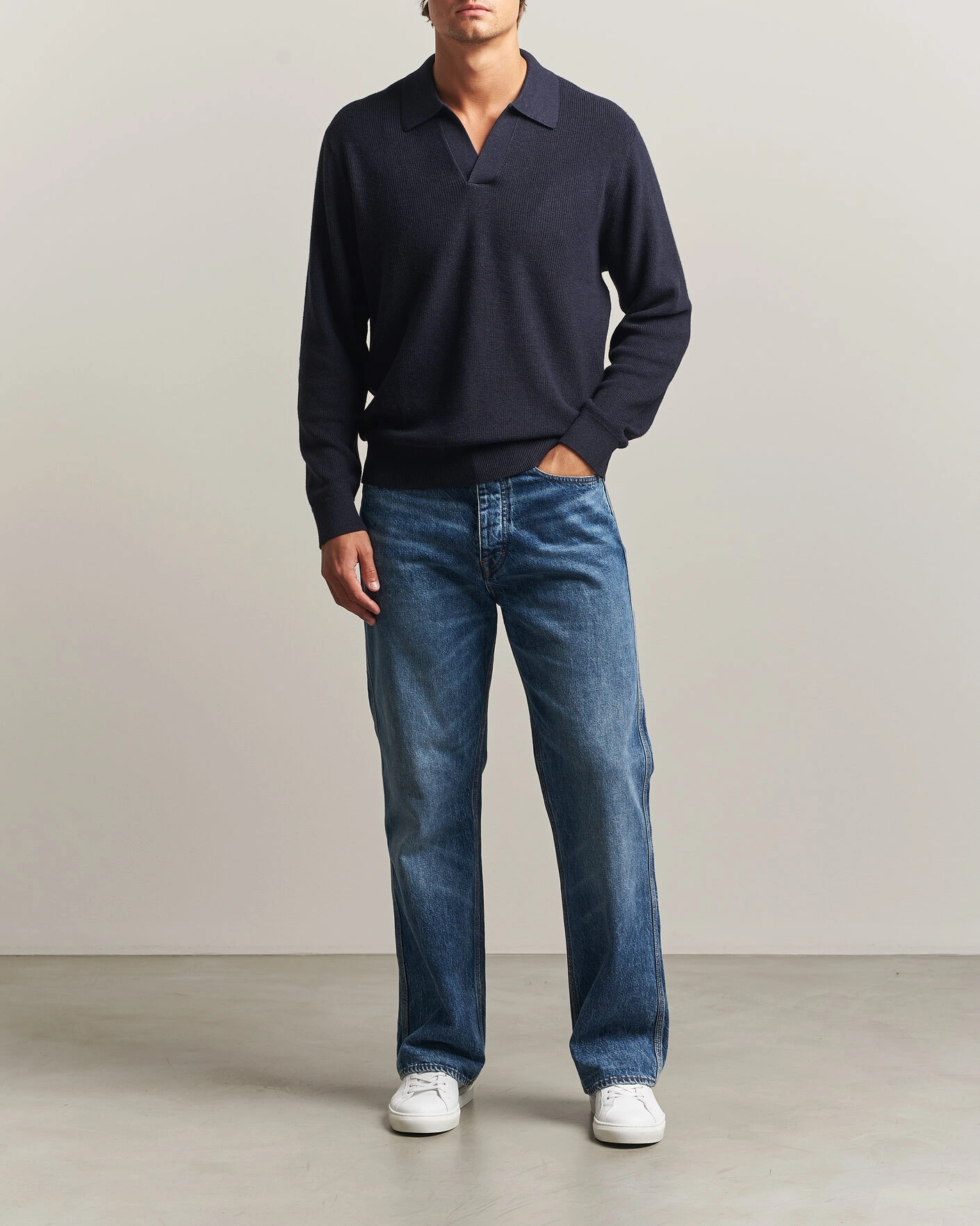 Herr | Tröjor | NN07 | Hope Cotton/Cashmere Rib Knitted Polo Navy