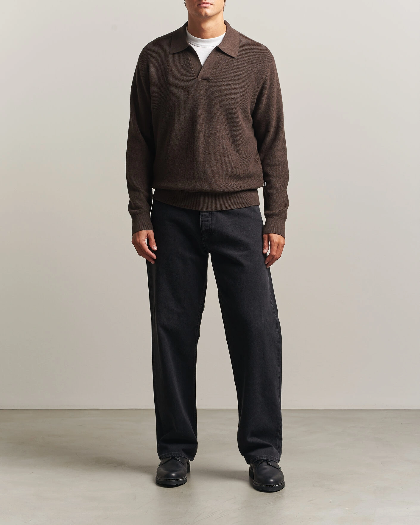 Herr | Tröjor | NN07 | Hope Cotton/Cashmere Rib Knitted Polo Brown