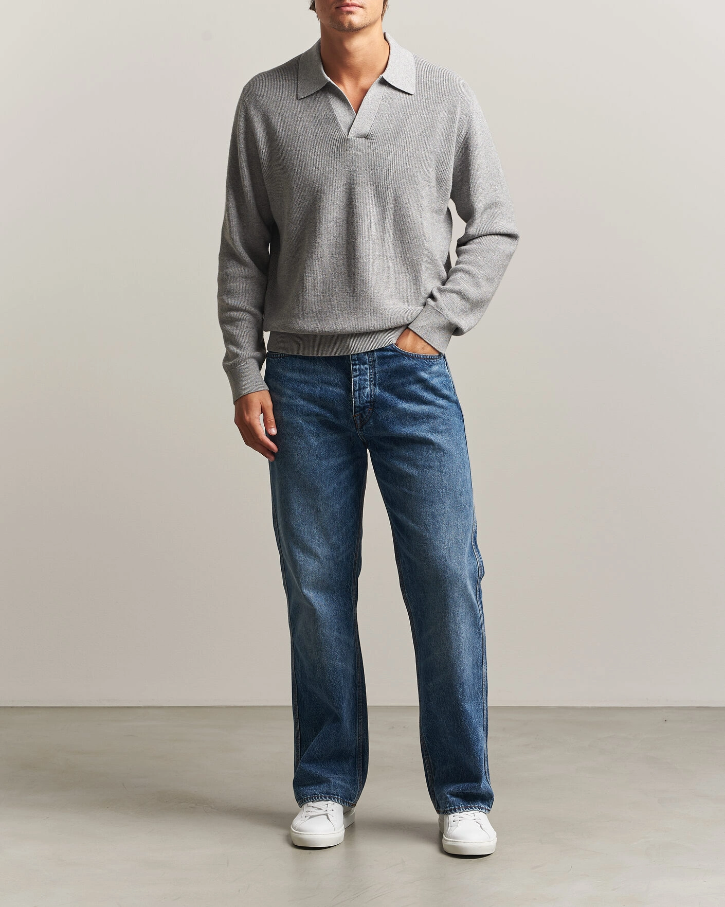 Herr | Tröjor | NN07 | Hope Cotton/Cashmere Rib Knitted Polo Grey