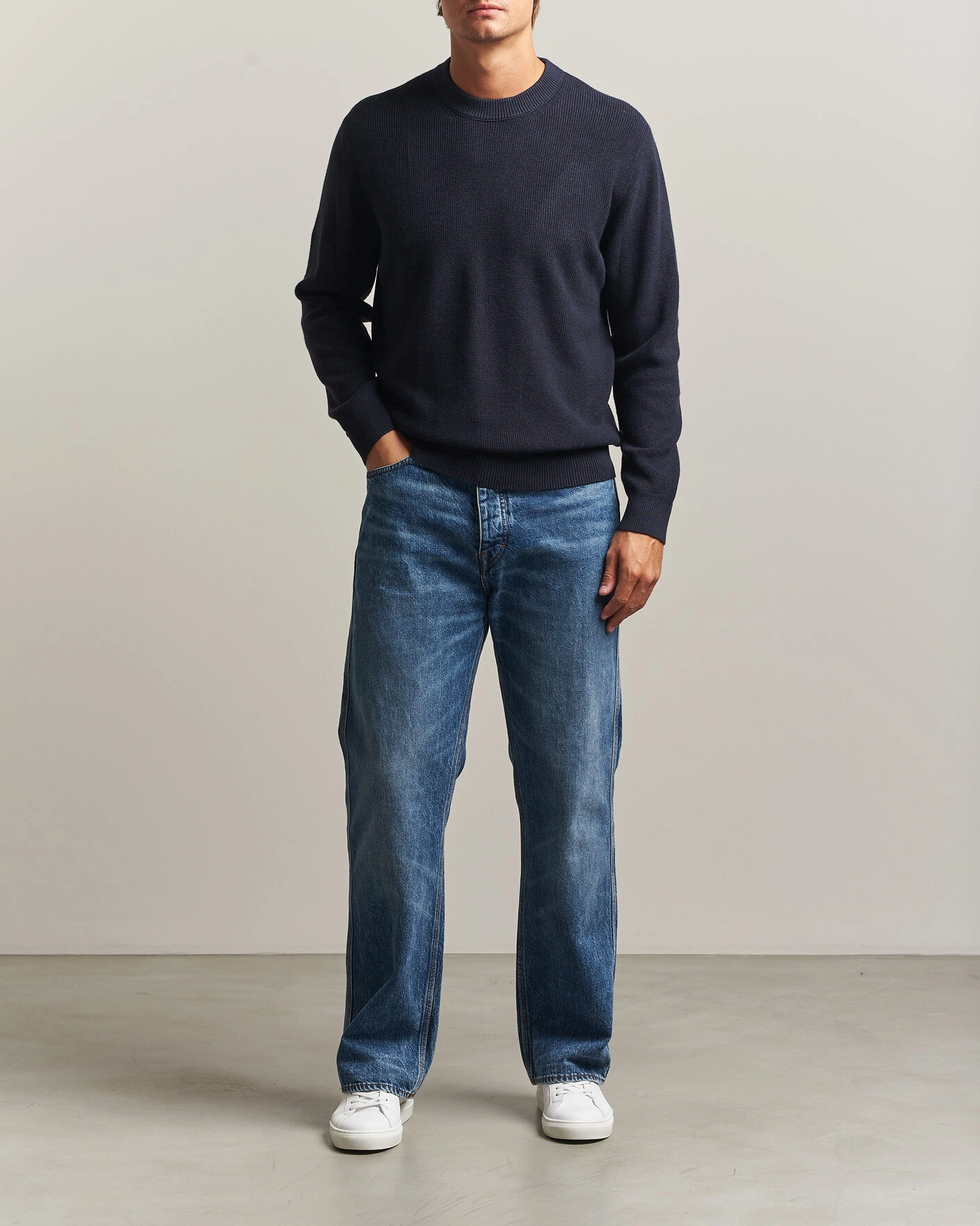 Herr | Tröjor | NN07 | Hope Cotton/Cashmere Rib Knitted Sweater Navy