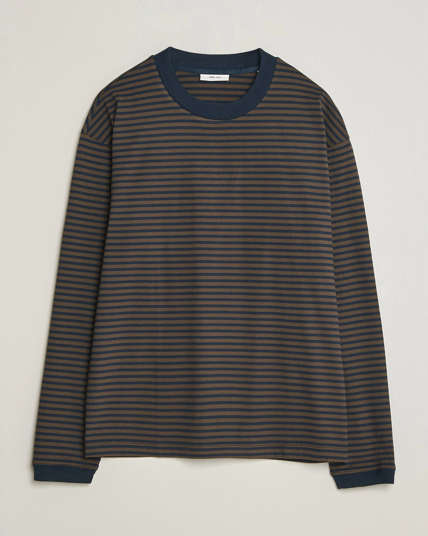Herr | T-Shirts | NN07 | Lionel Striped Long Sleeve T-Shirt Navy/Brown