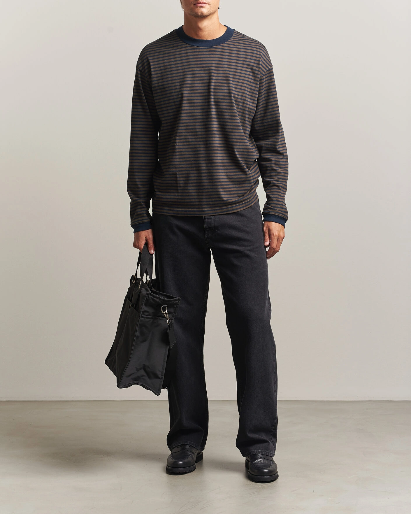 Herr | T-Shirts | NN07 | Lionel Striped Long Sleeve T-Shirt Navy/Brown