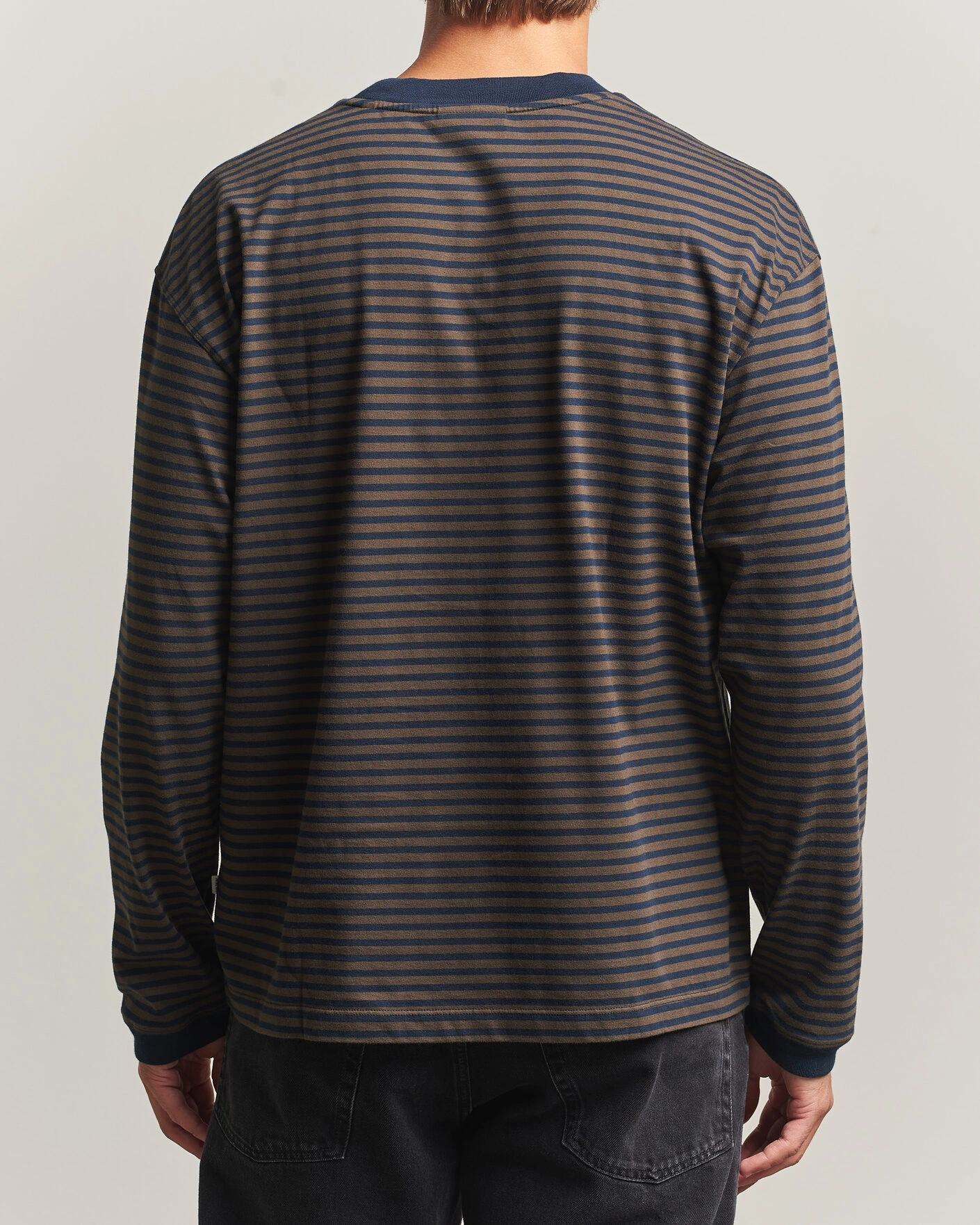 Herr | T-Shirts | NN07 | Lionel Striped Long Sleeve T-Shirt Navy/Brown