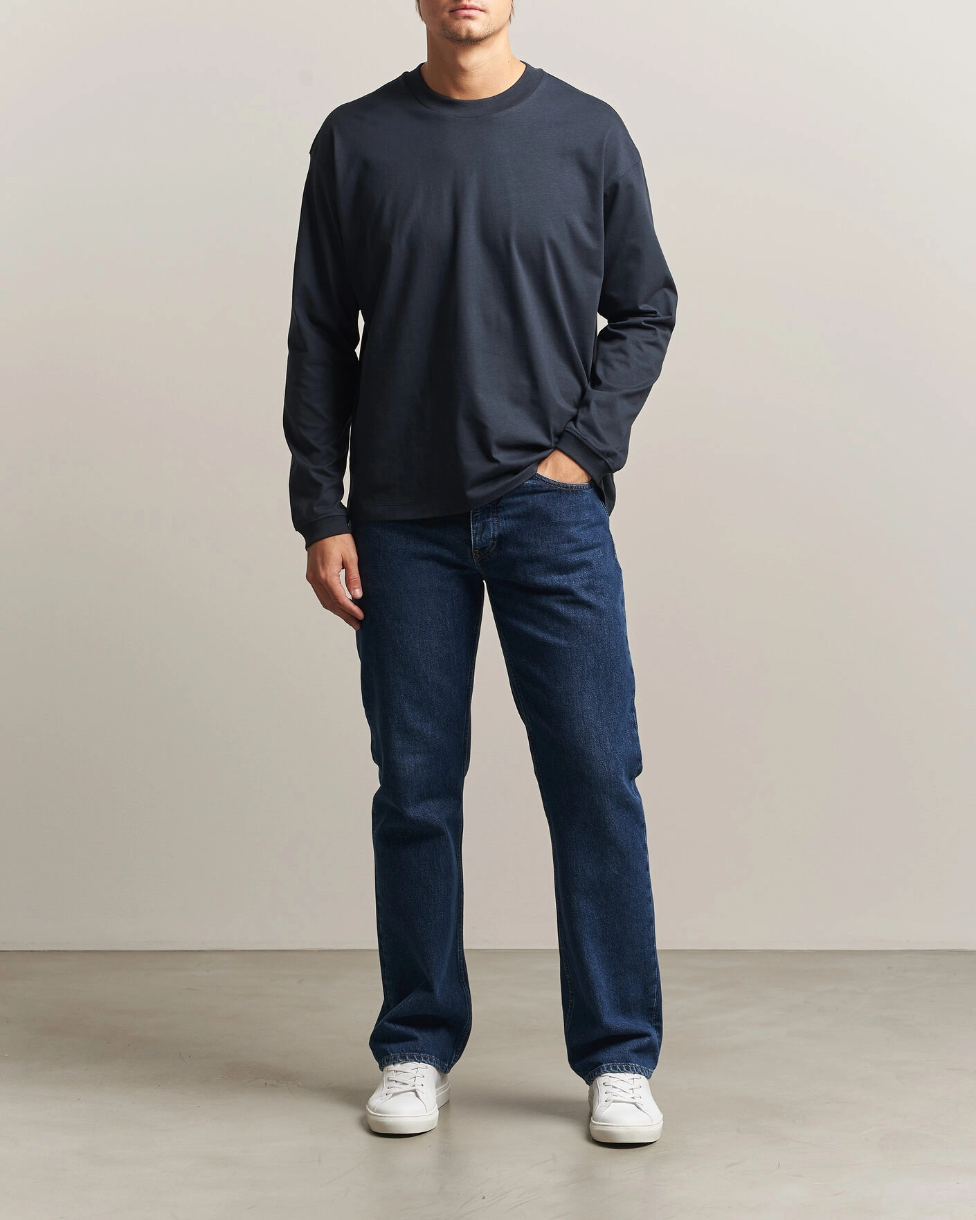 Herr | T-Shirts | NN07 | Lionel Suvin Cotton Long Sleeve T-Shirt Deep Navy