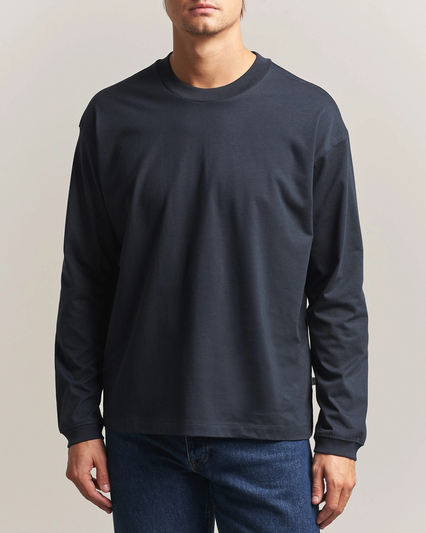 Herr | T-Shirts | NN07 | Lionel Suvin Cotton Long Sleeve T-Shirt Deep Navy