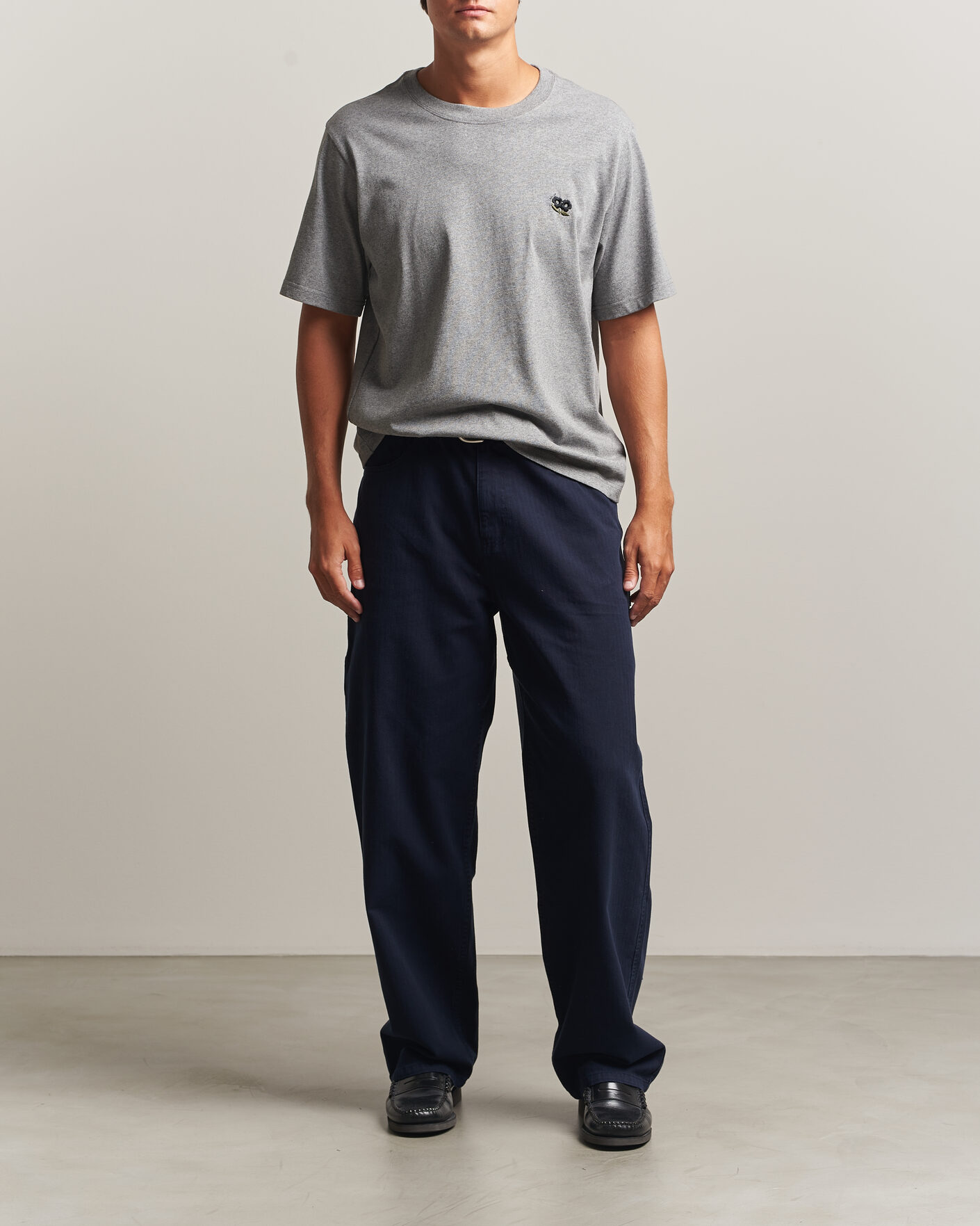 Herr | T-Shirts | NN07 | Jett Embroidered Crew Neck T-Shirt Grey Melange