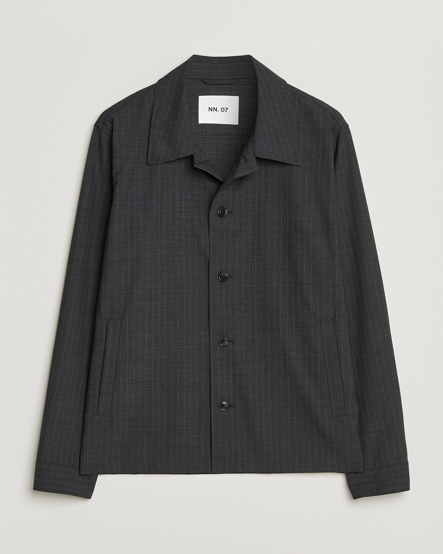 Herr | Skjortor | NN07 | Zander Wool Pinstriped Overshirt Dark Grey