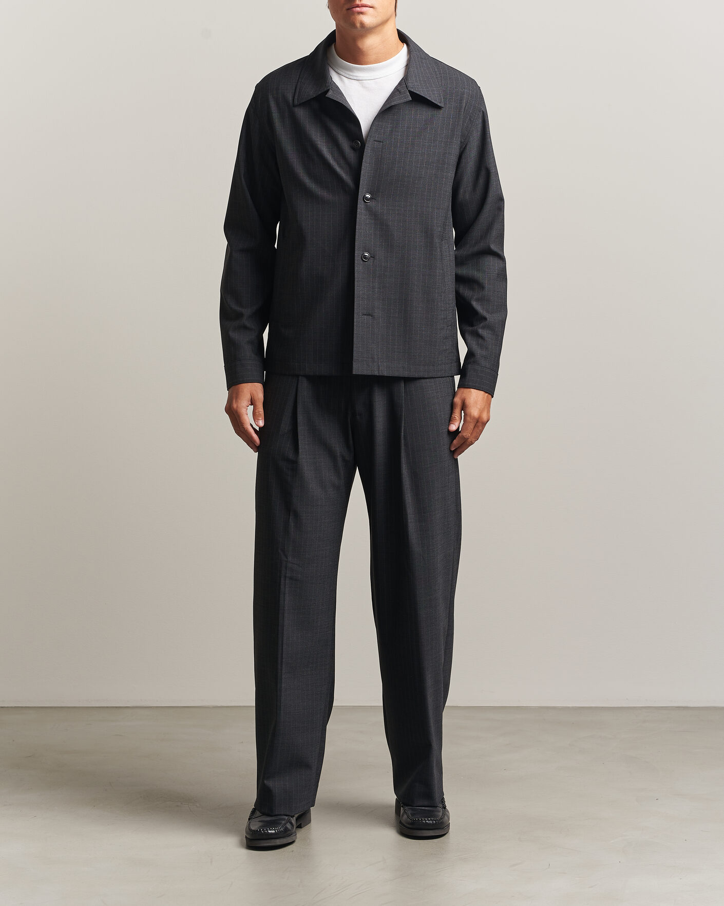 Herr | Skjortor | NN07 | Zander Wool Pinstriped Overshirt Dark Grey