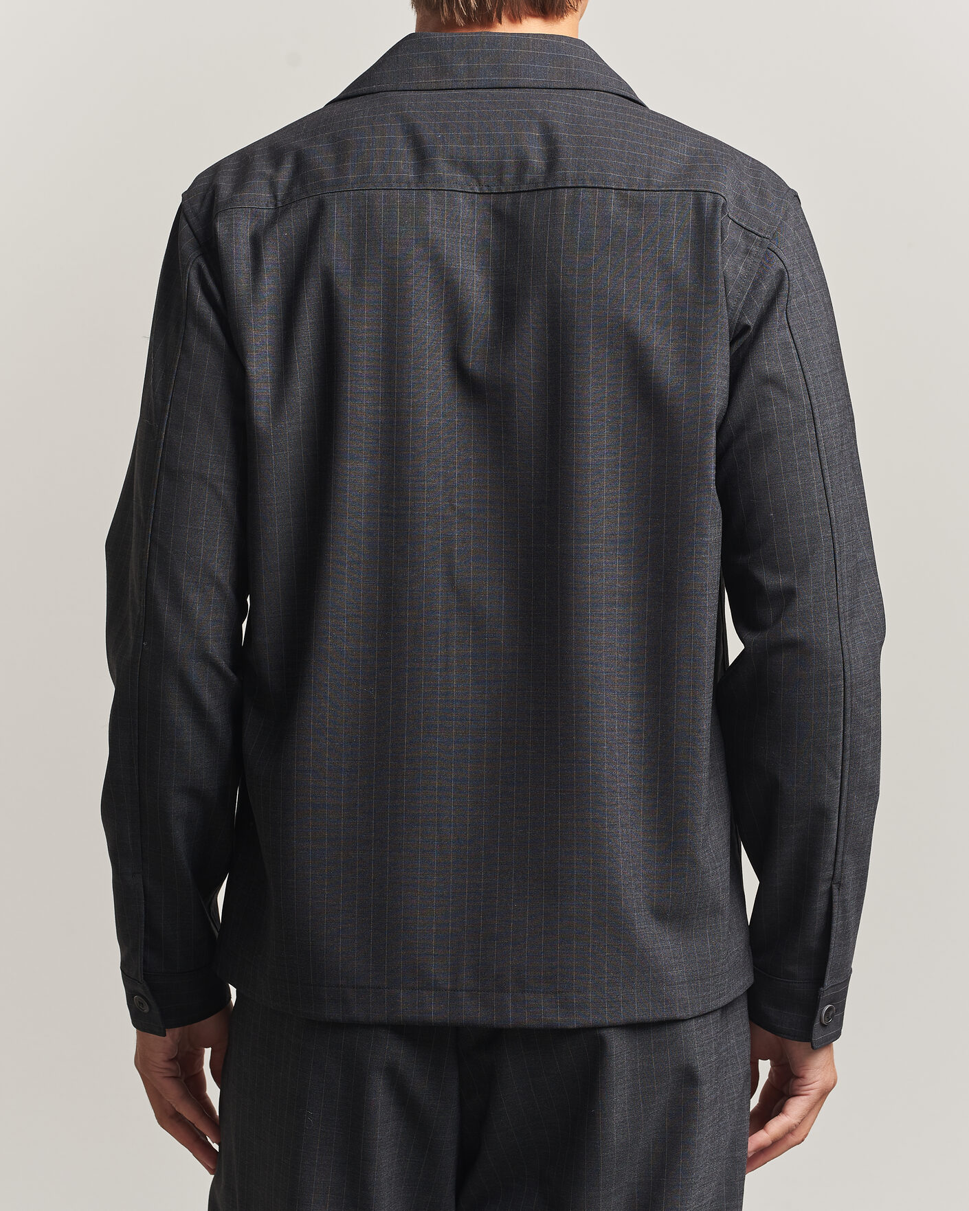 Herr | Skjortor | NN07 | Zander Wool Pinstriped Overshirt Dark Grey