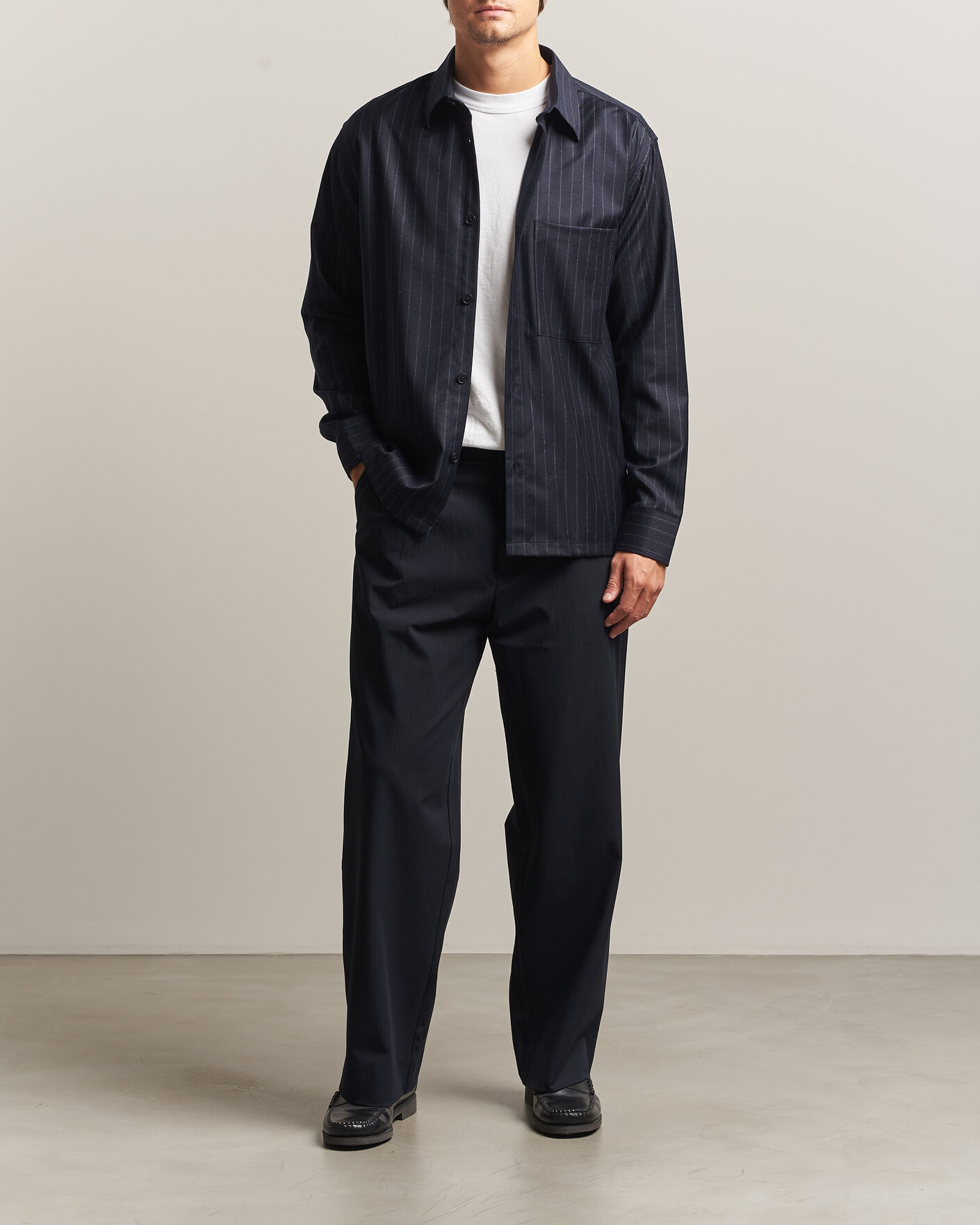 Herr | Skjortor | NN07 | Freddy Wool Pinstriped Overshirt Navy