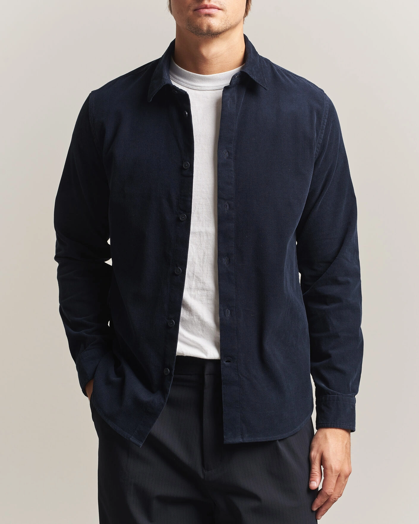 Herr | Skjortor | NN07 | Asher Baby Cord Shirt Navy Blue