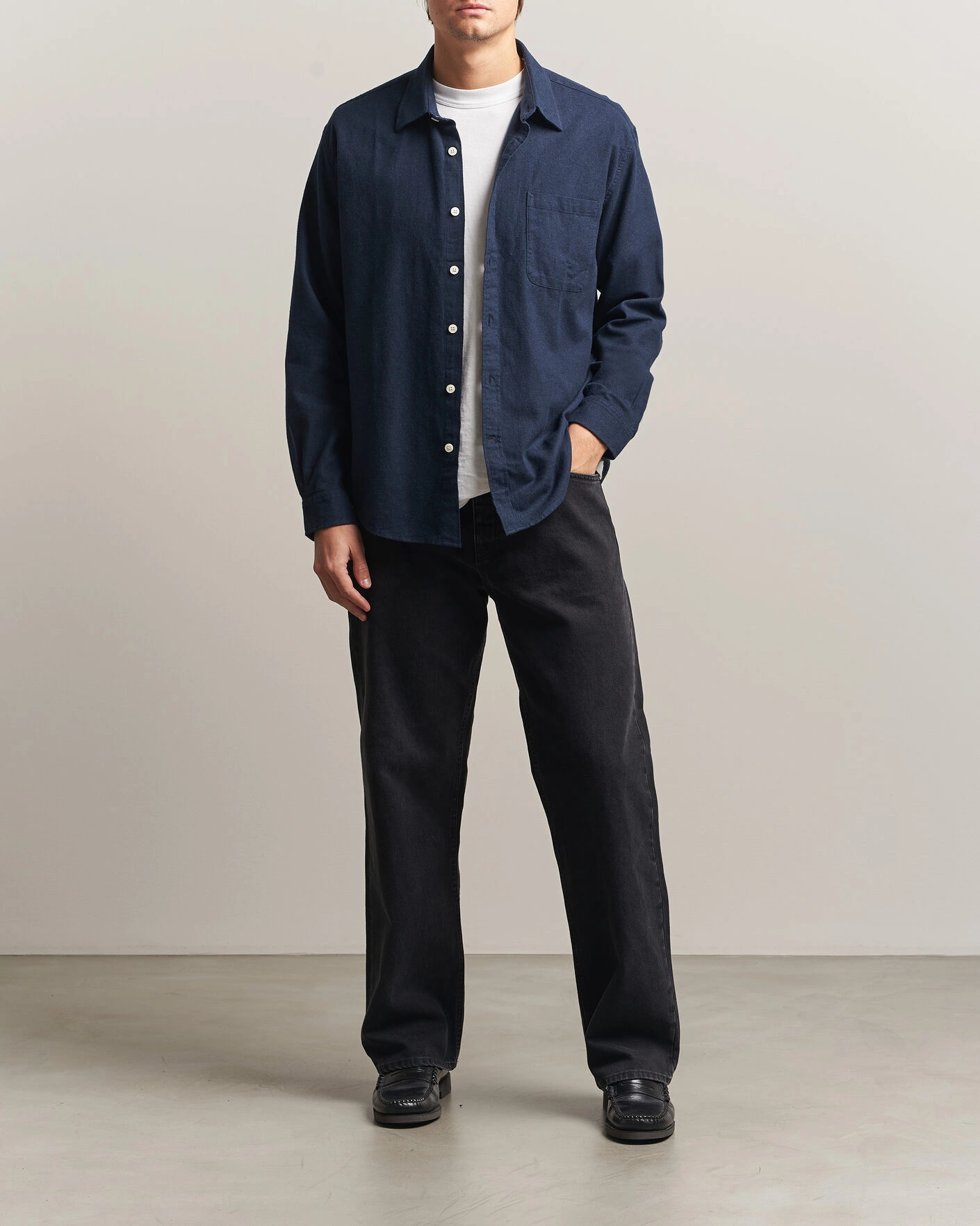 Herr | Skjortor | NN07 | Dino Brushed Flannel Shirt Navy Blue
