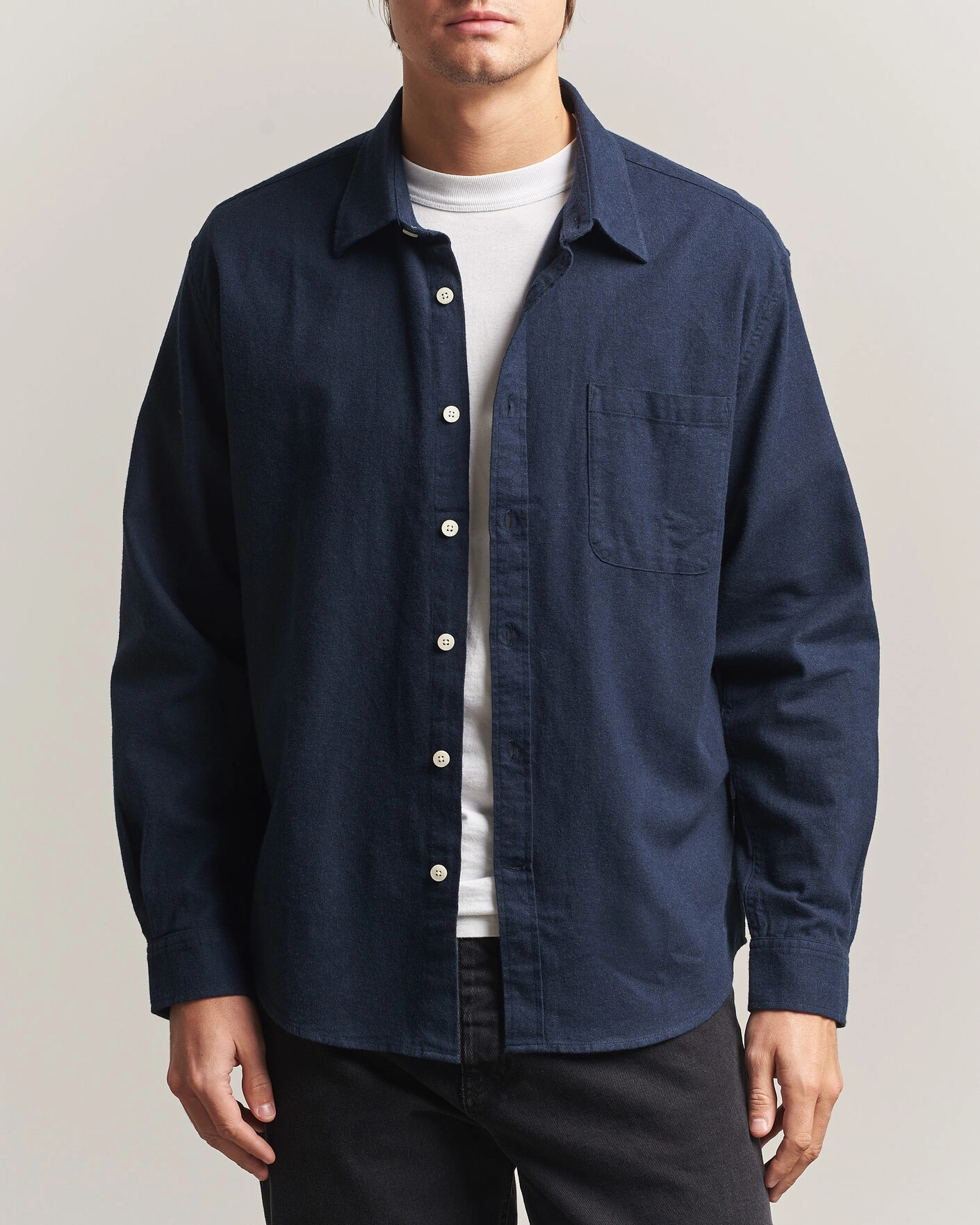 Herr | Skjortor | NN07 | Dino Brushed Flannel Shirt Navy Blue