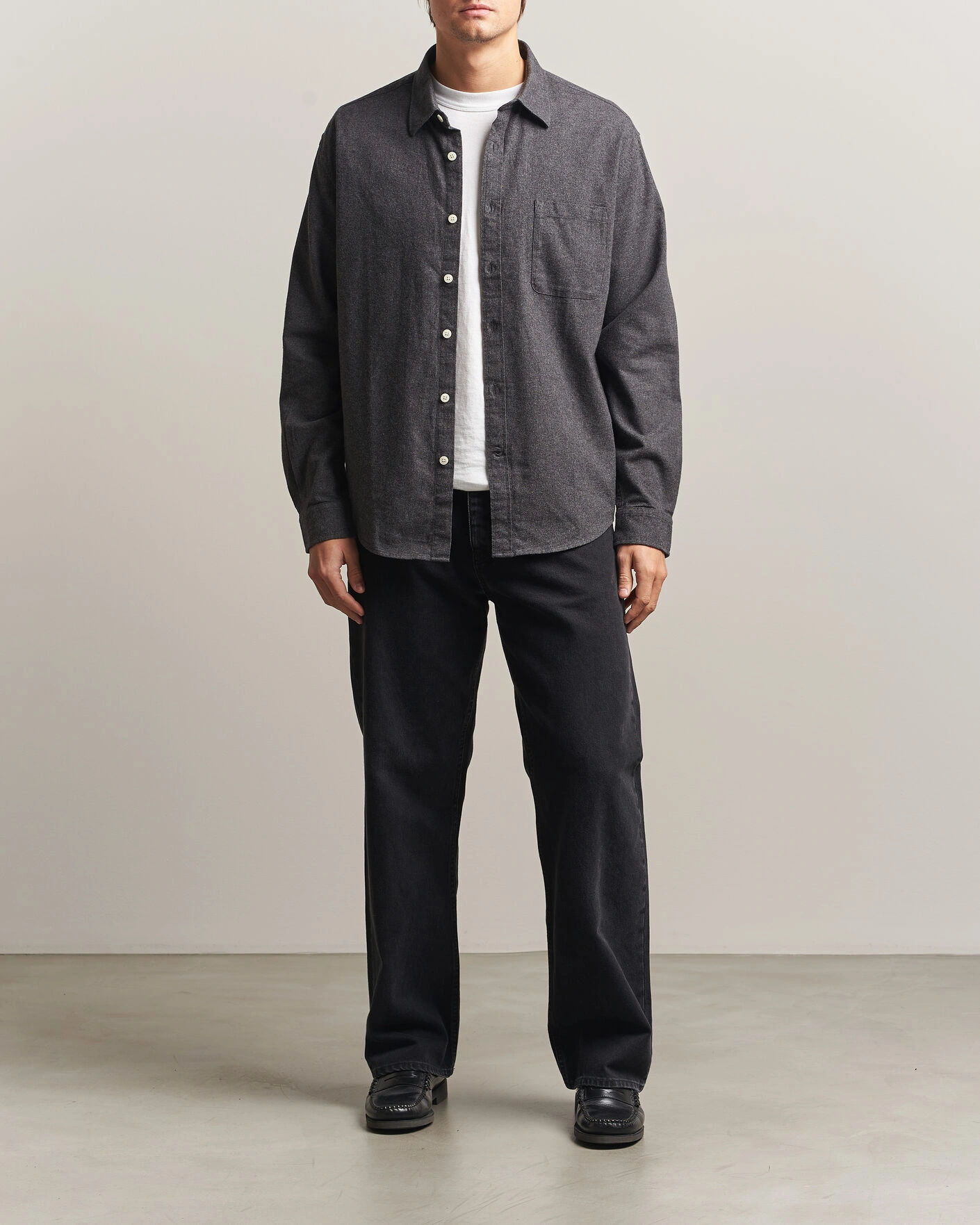 Herr | Skjortor | NN07 | Dino Brushed Flannel Shirt Dark Grey