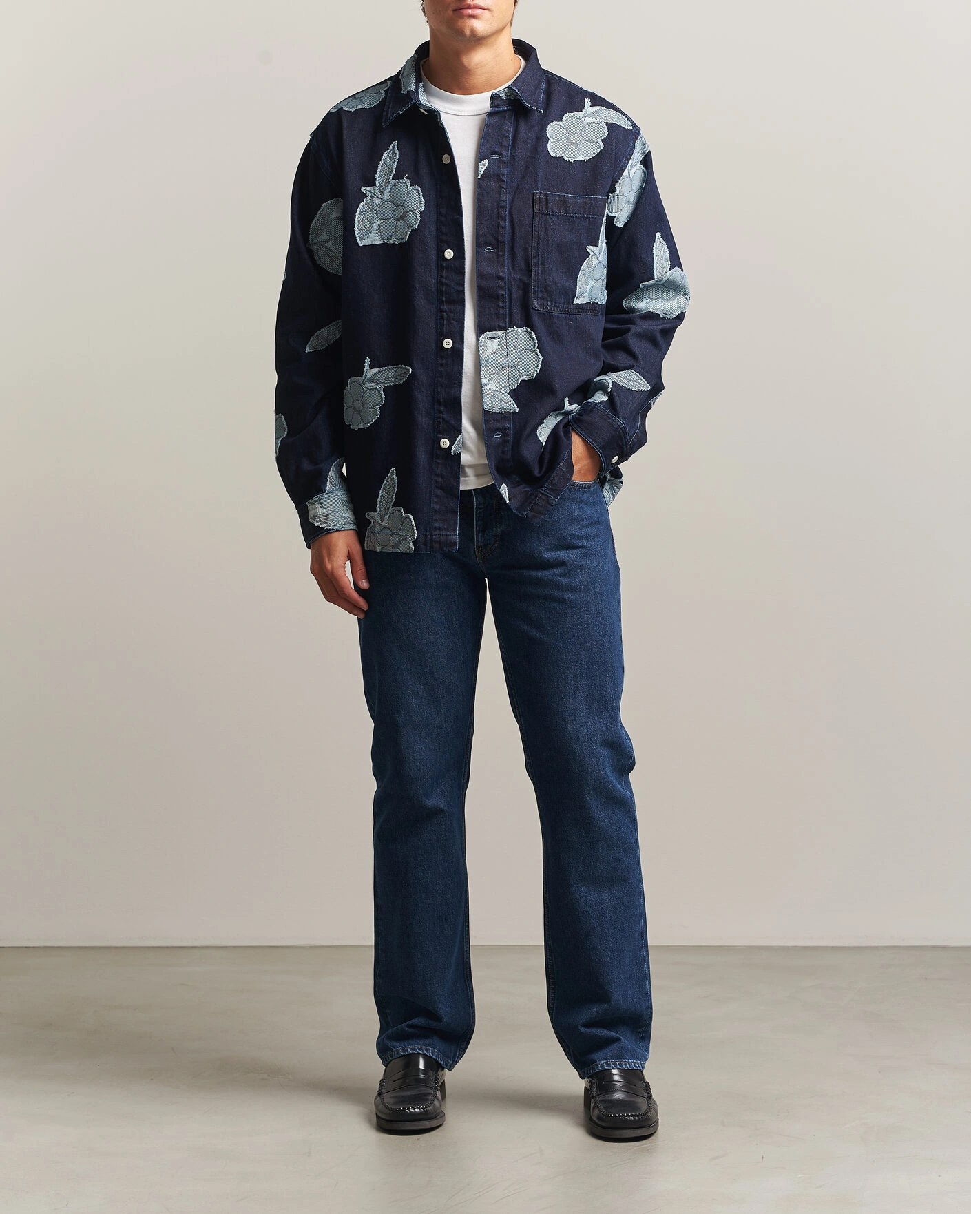 Herr | Skjortor | NN07 | Adwin Fil‑coupé Jacquard Denim Overshirt Dark Blue