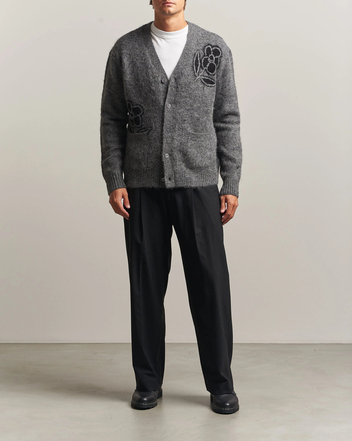 Herr | Tröjor | NN07 | Kyle Alpaca Knitted Cardigan Dark Grey Melange