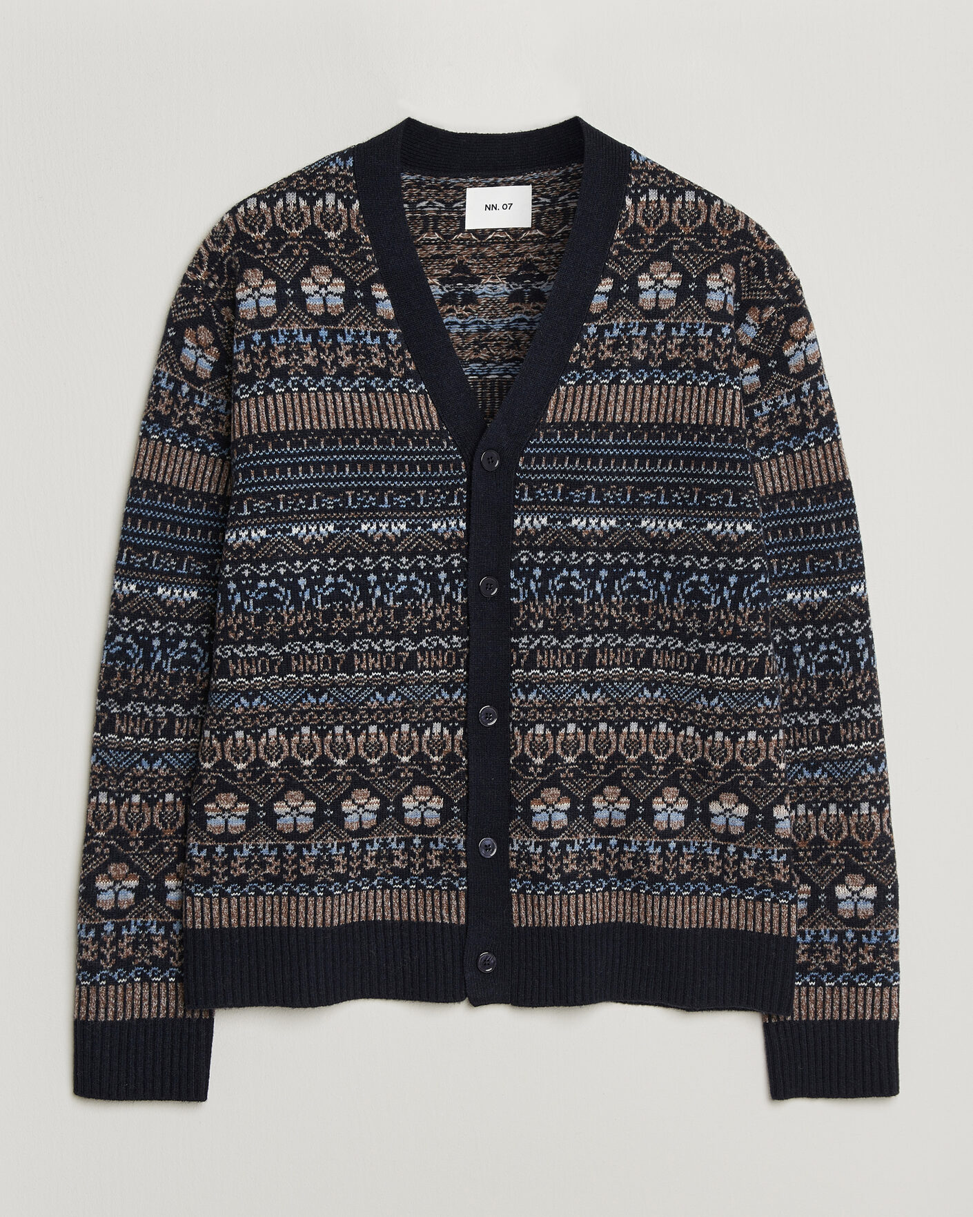 Herr |  | NN07 | Tobias Fairisle Wool Knitted Cardigan Navy Blue