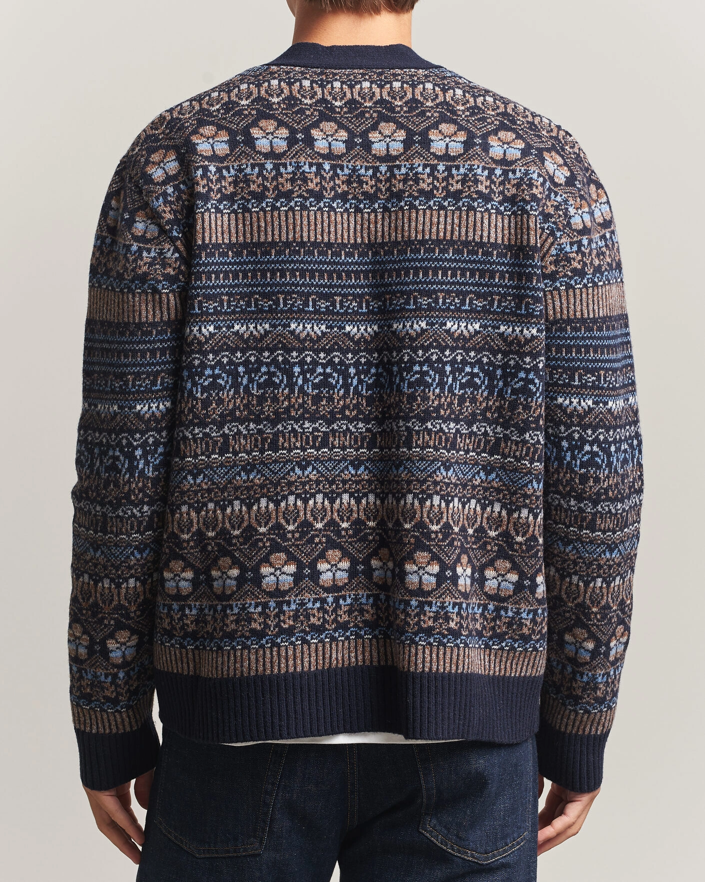Herr | Tröjor | NN07 | Tobias Fairisle Wool Knitted Cardigan Navy Blue