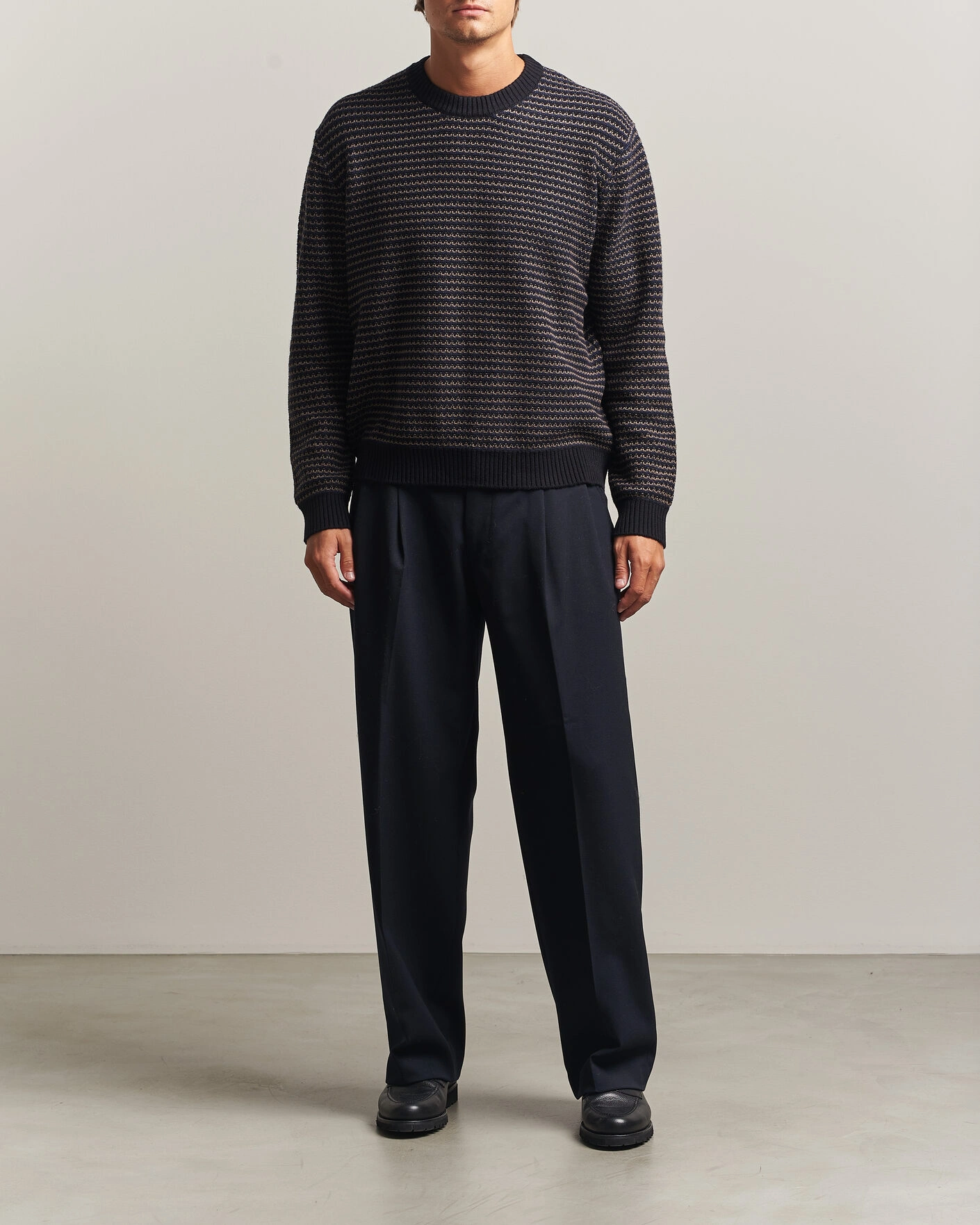 Herr | Tröjor | NN07 | Russell Cotton/Wool Structured Sweater Navy Blue