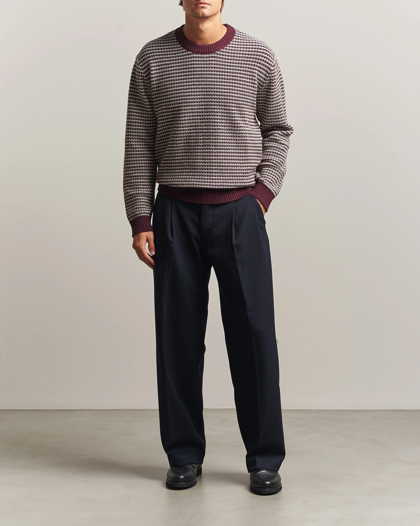 Herr | Tröjor | NN07 | Russell Cotton/Wool Structured Sweater Winetasting