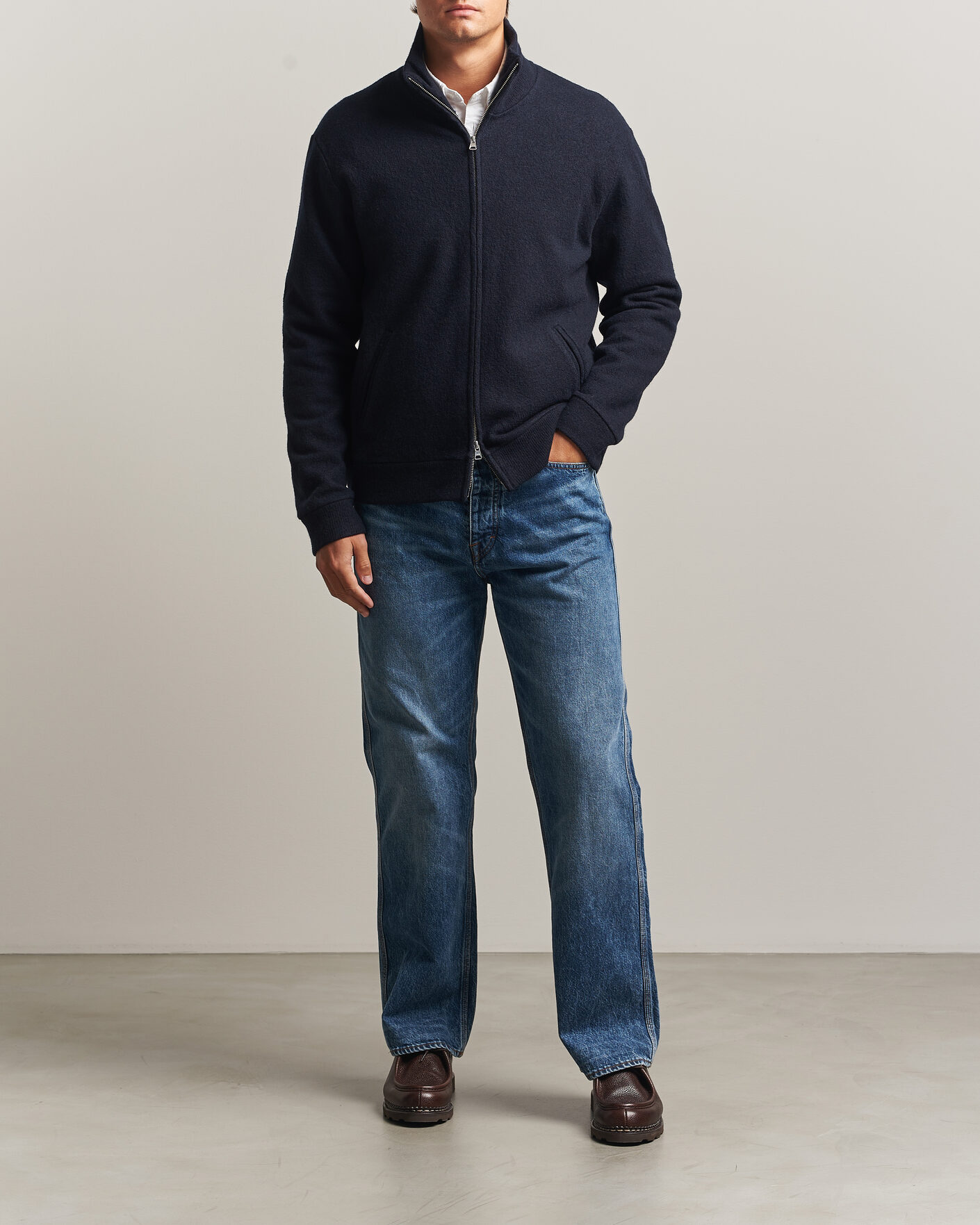 Herr | Tröjor | NN07 | Soft Boiled Wool Full Zip Navy Blue
