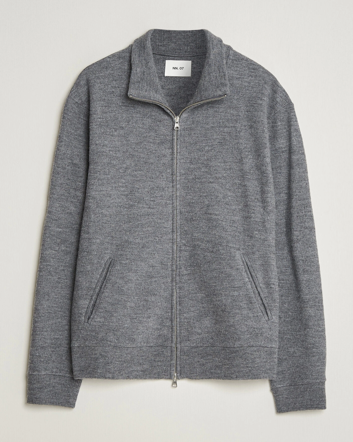 Herr | Tröjor | NN07 | Soft Boiled Wool Full Zip Dark Grey Melange