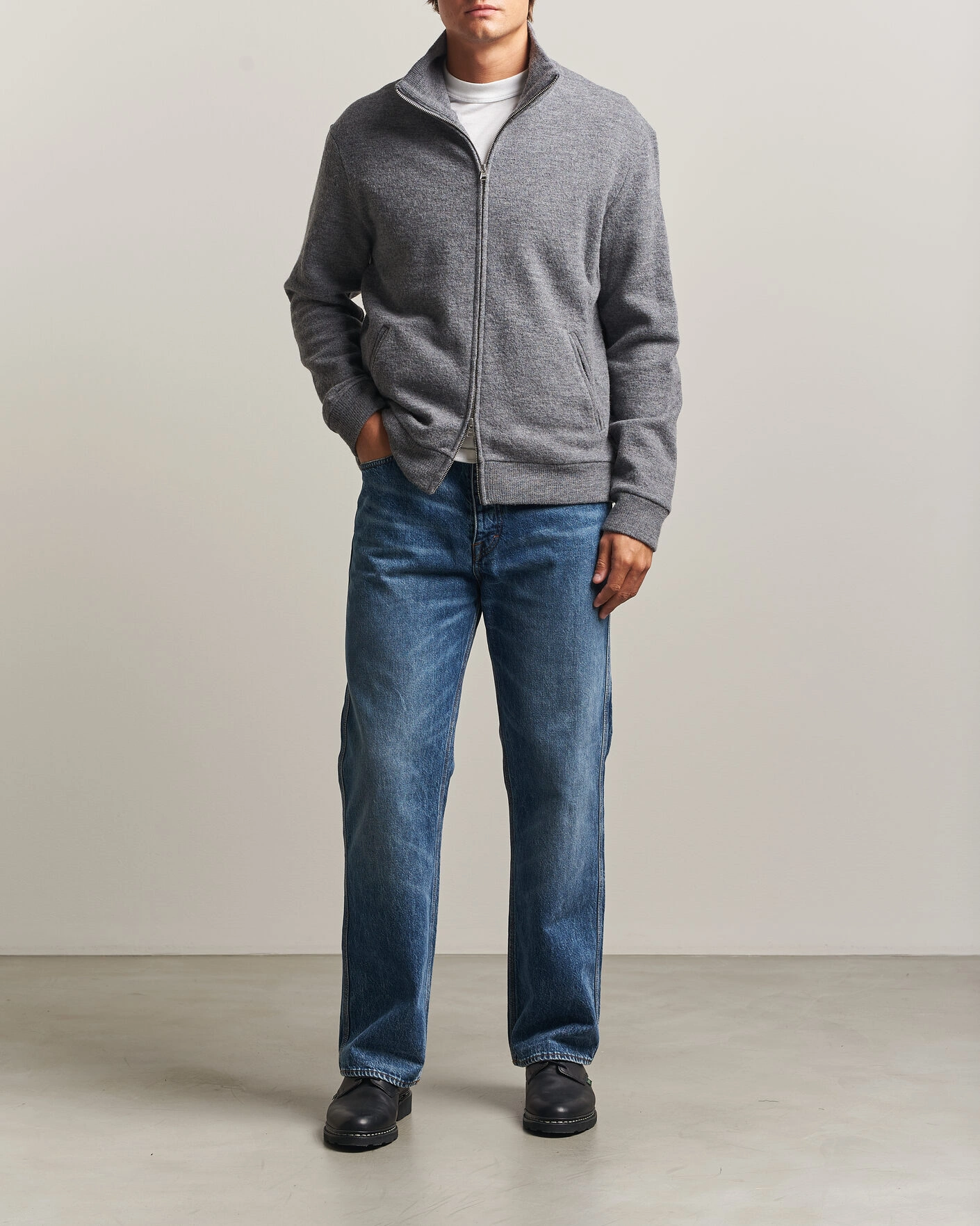 Herr | Tröjor | NN07 | Soft Boiled Wool Full Zip Dark Grey Melange