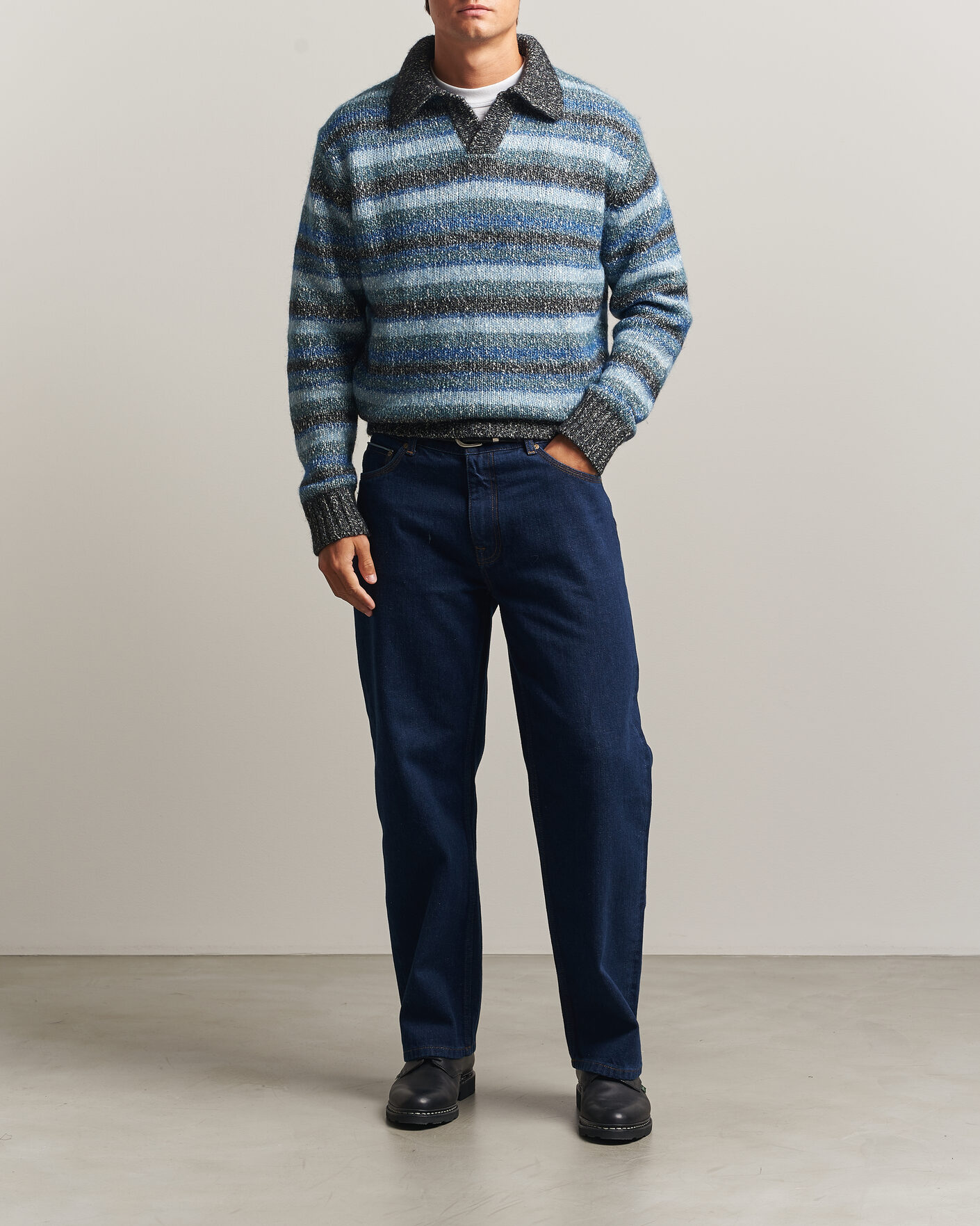 Herr | Tröjor | NN07 | Erling Striped Knitted Polo Navy Multi