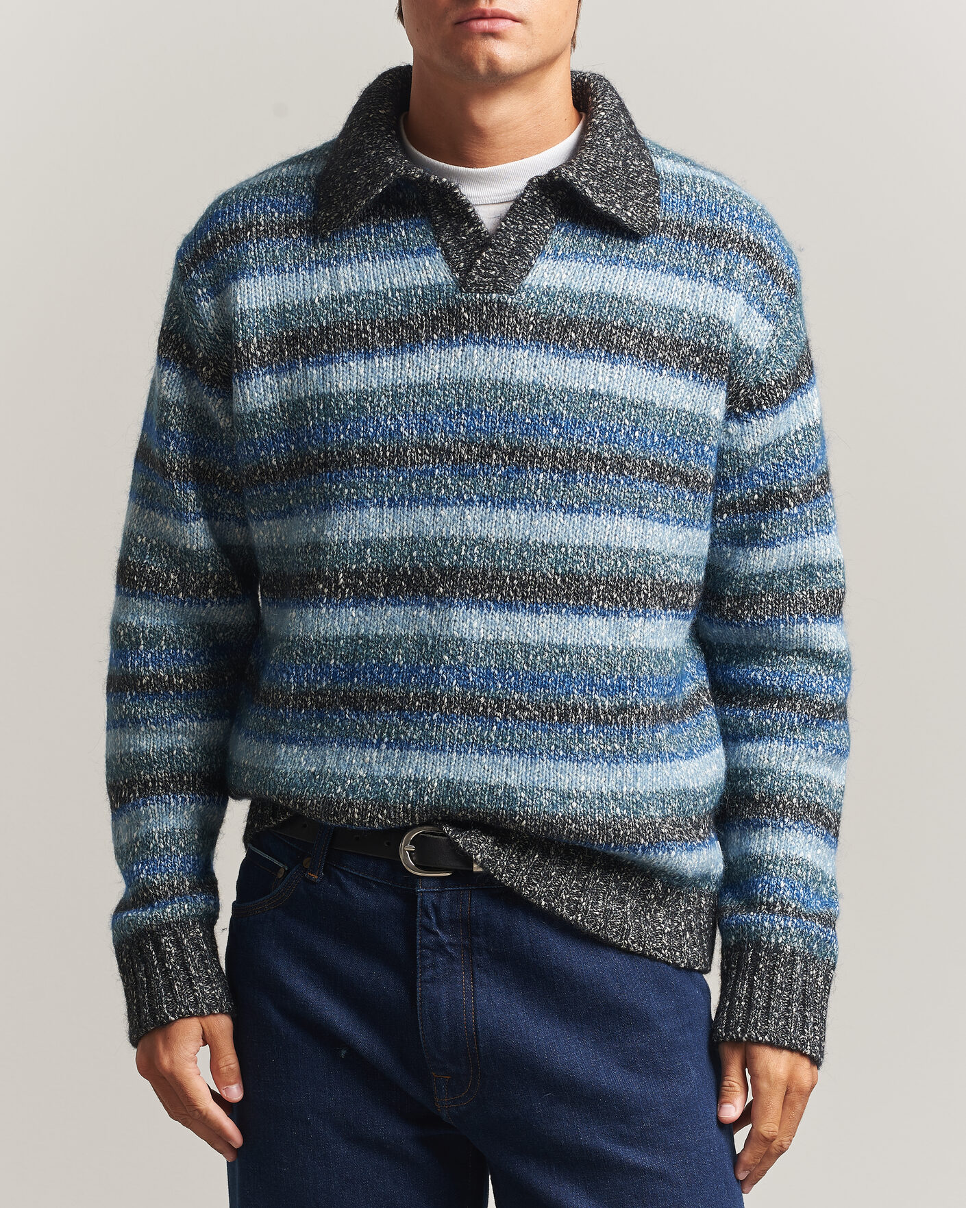 Herr | Tröjor | NN07 | Erling Striped Knitted Polo Navy Multi