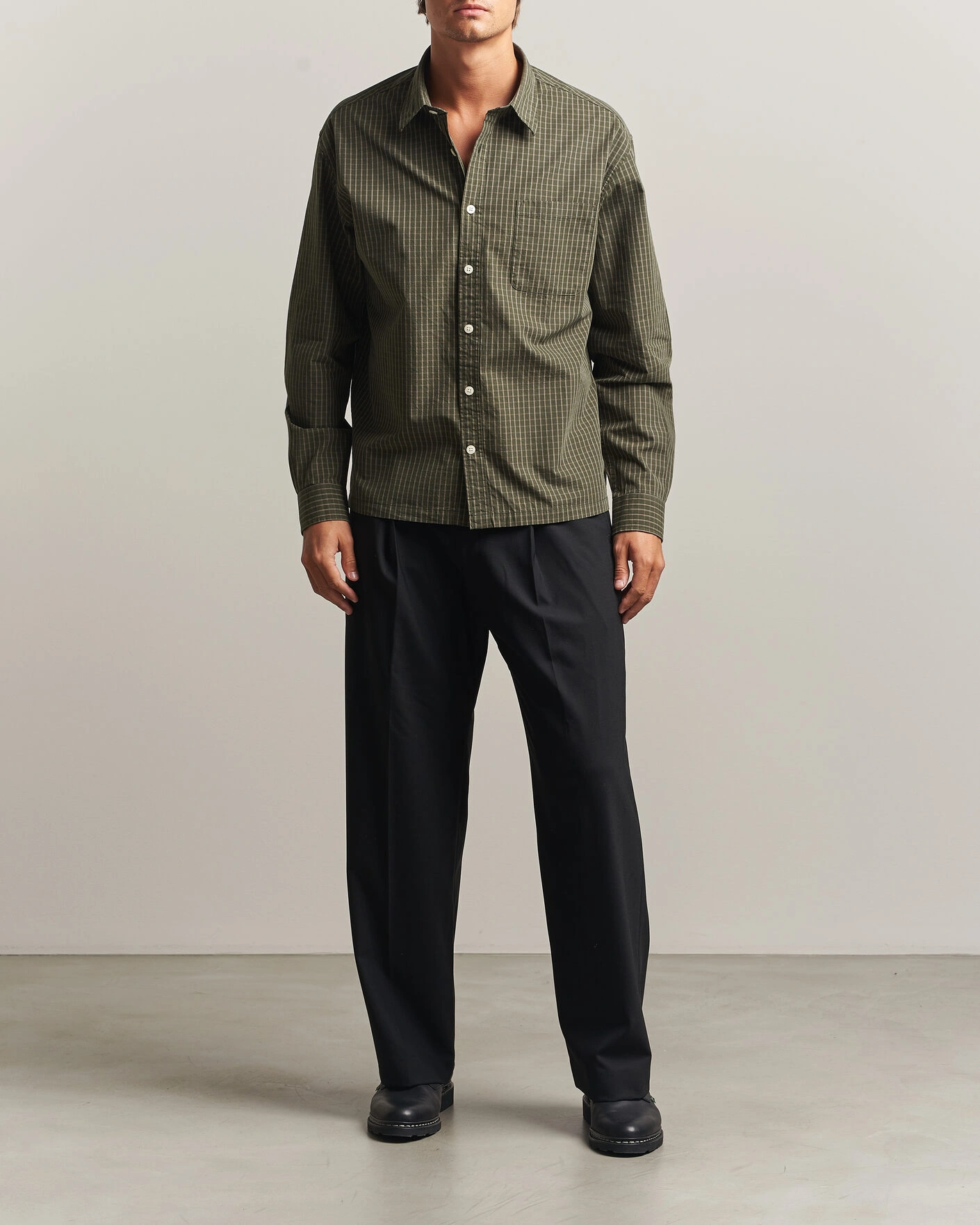 Herr | Skjortor | NN07 | Deon Peached Cotton Checked Shirt Green