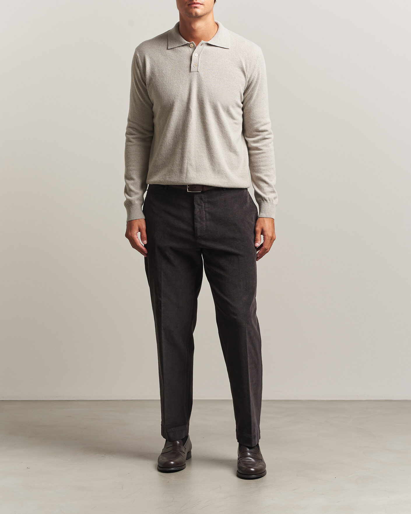 Herr | Tröjor | Oscar Jacobson | Pepe Wool/Cashmere Polo Light Beige