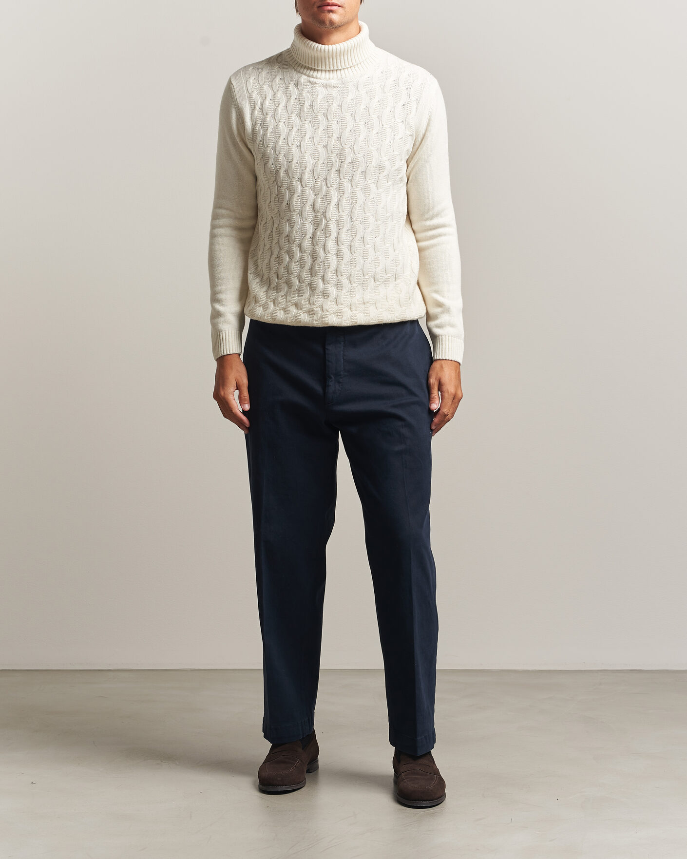 Herr | Tröjor | Oscar Jacobson | Seppo Cable Knitted Rollneck White