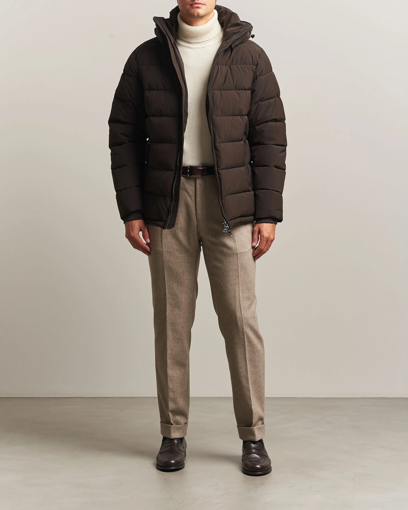 Herr | Jackor | Oscar Jacobson | Hooded Puffer Jacket Brown
