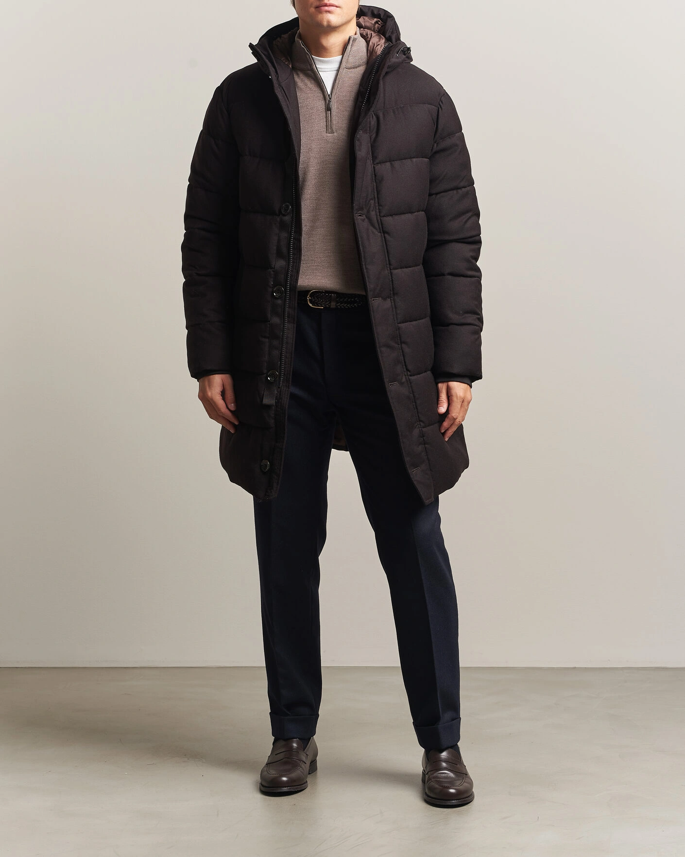 Herr | Jackor | Oscar Jacobson | Padded Flannel Parka Brown