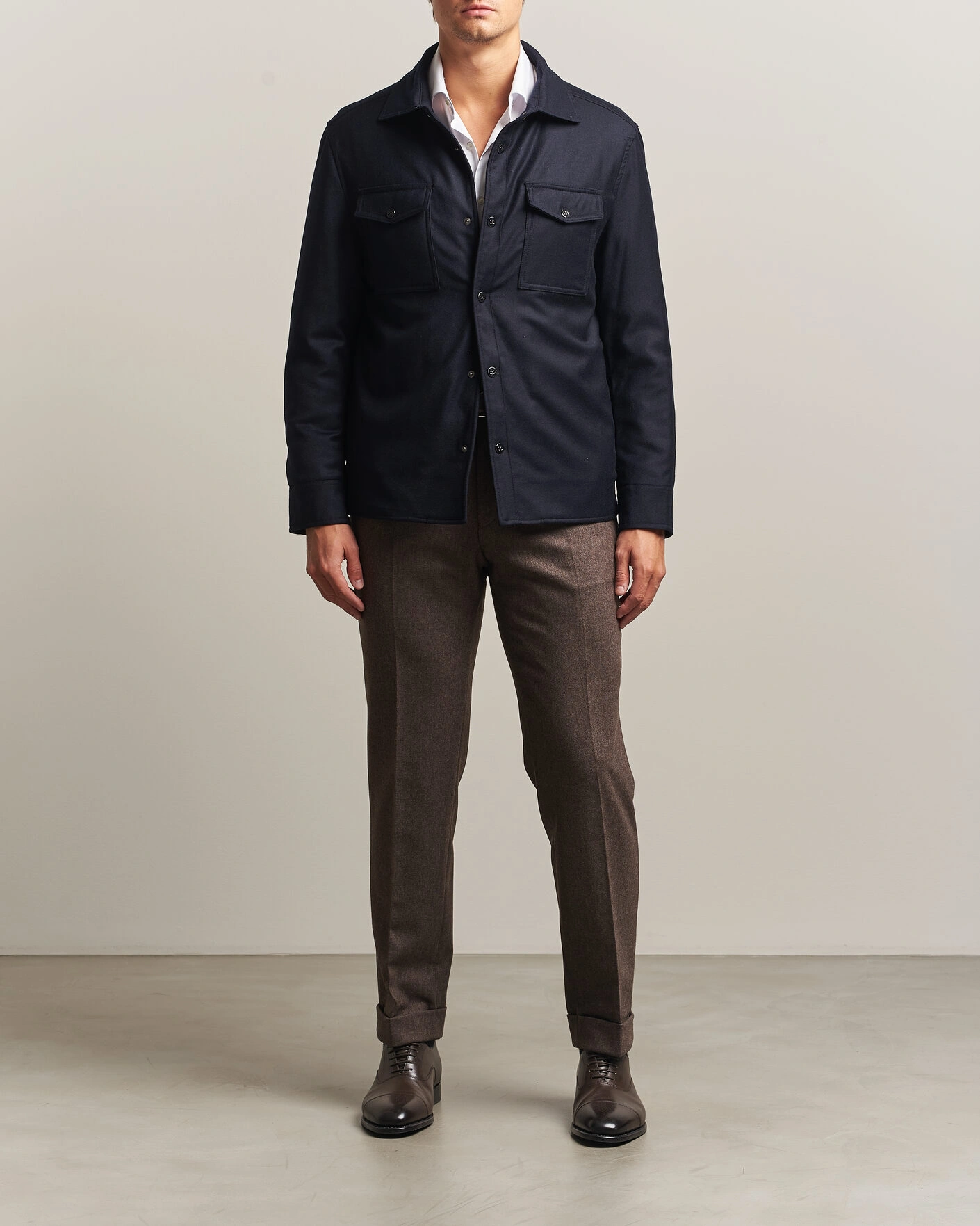 Herr | Jackor | Oscar Jacobson | Nylon/Wool Padded Shirt Jacket Navy