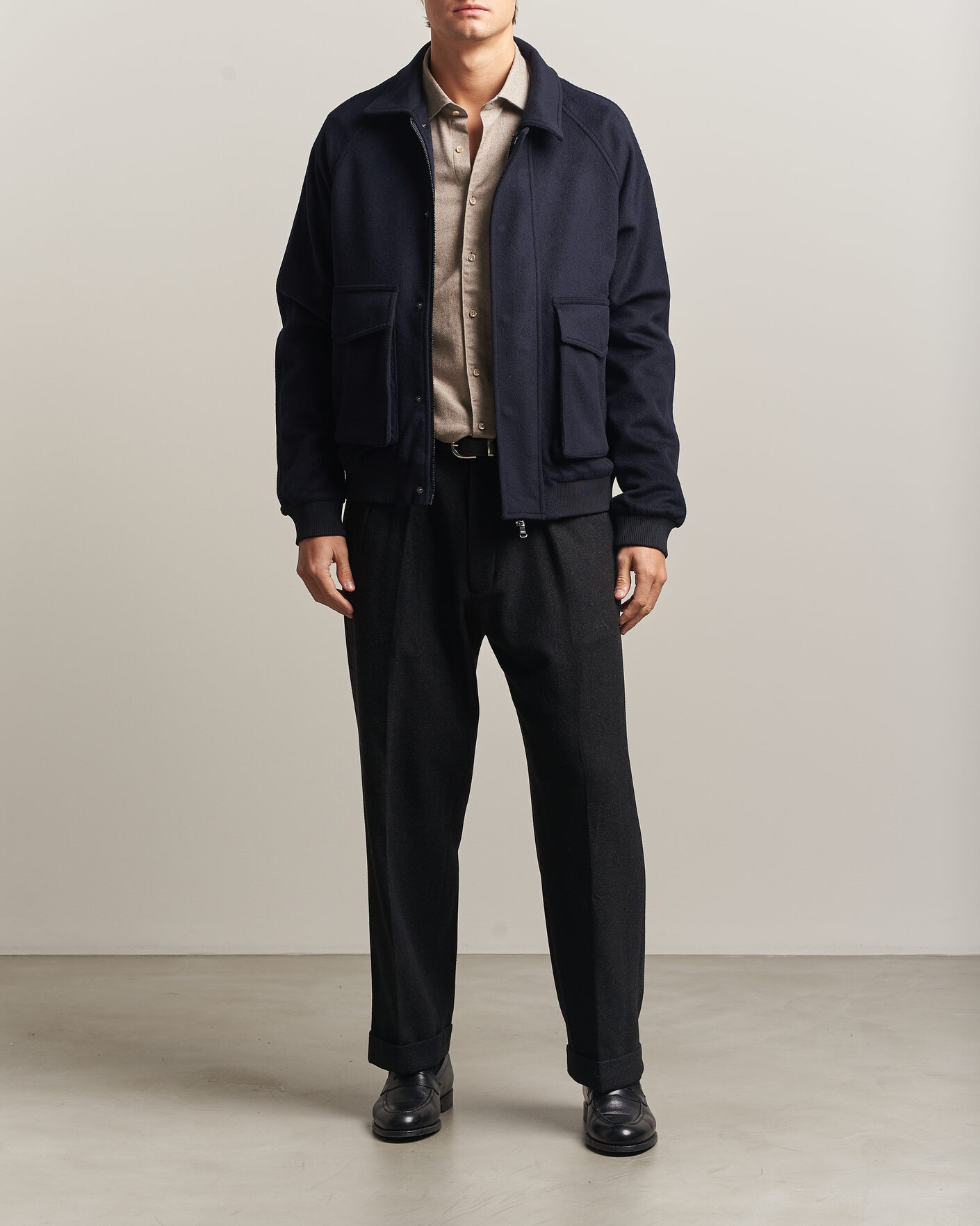 Herr | Jackor | Oscar Jacobson | Aviator Wool Jacket Navy