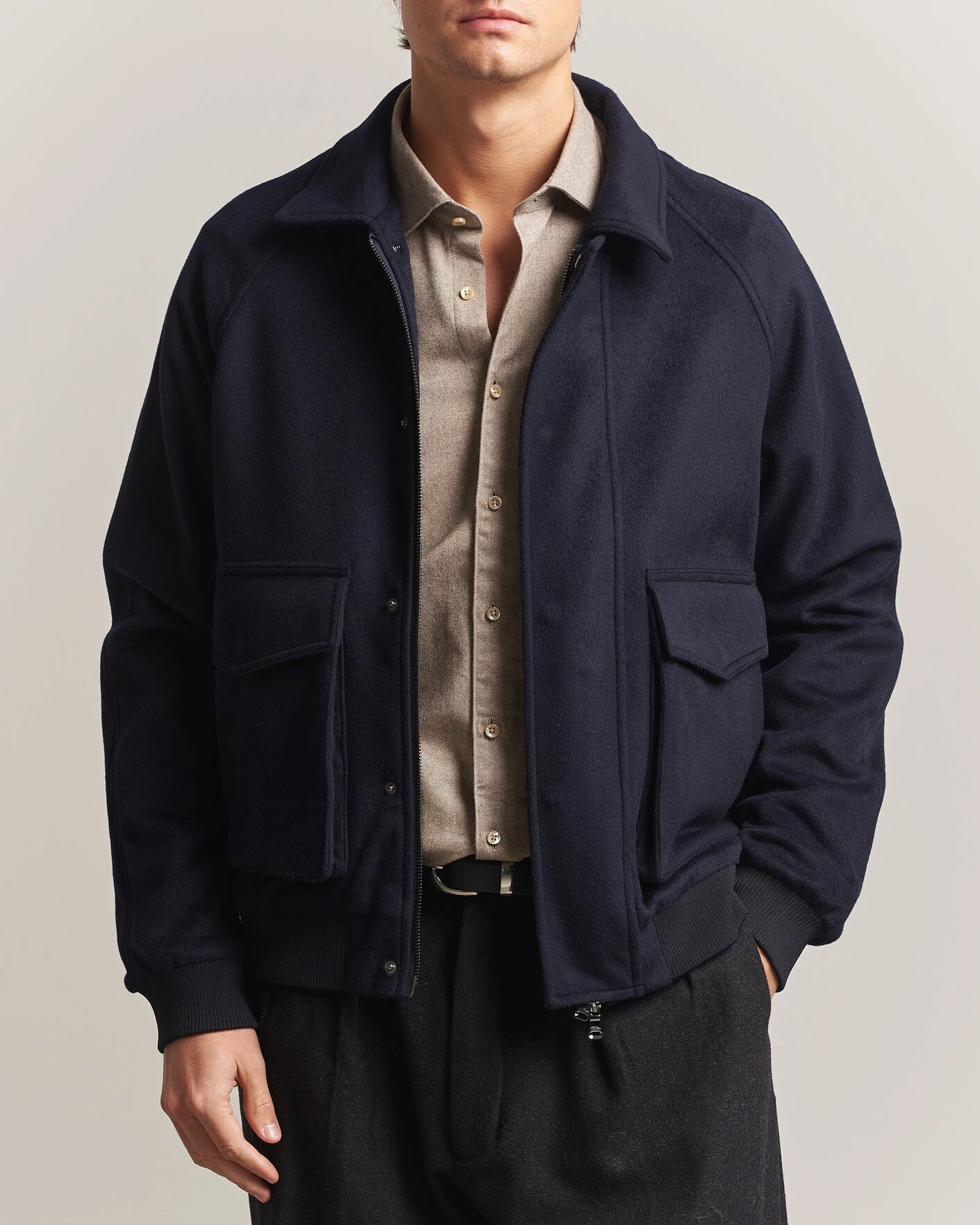 Herr | Jackor | Oscar Jacobson | Aviator Wool Jacket Navy