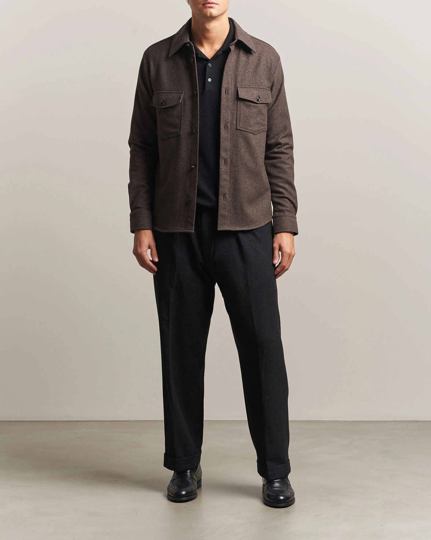 Herr | Skjortor | Oscar Jacobson | Magnus Wool Shirt Jacket Brown