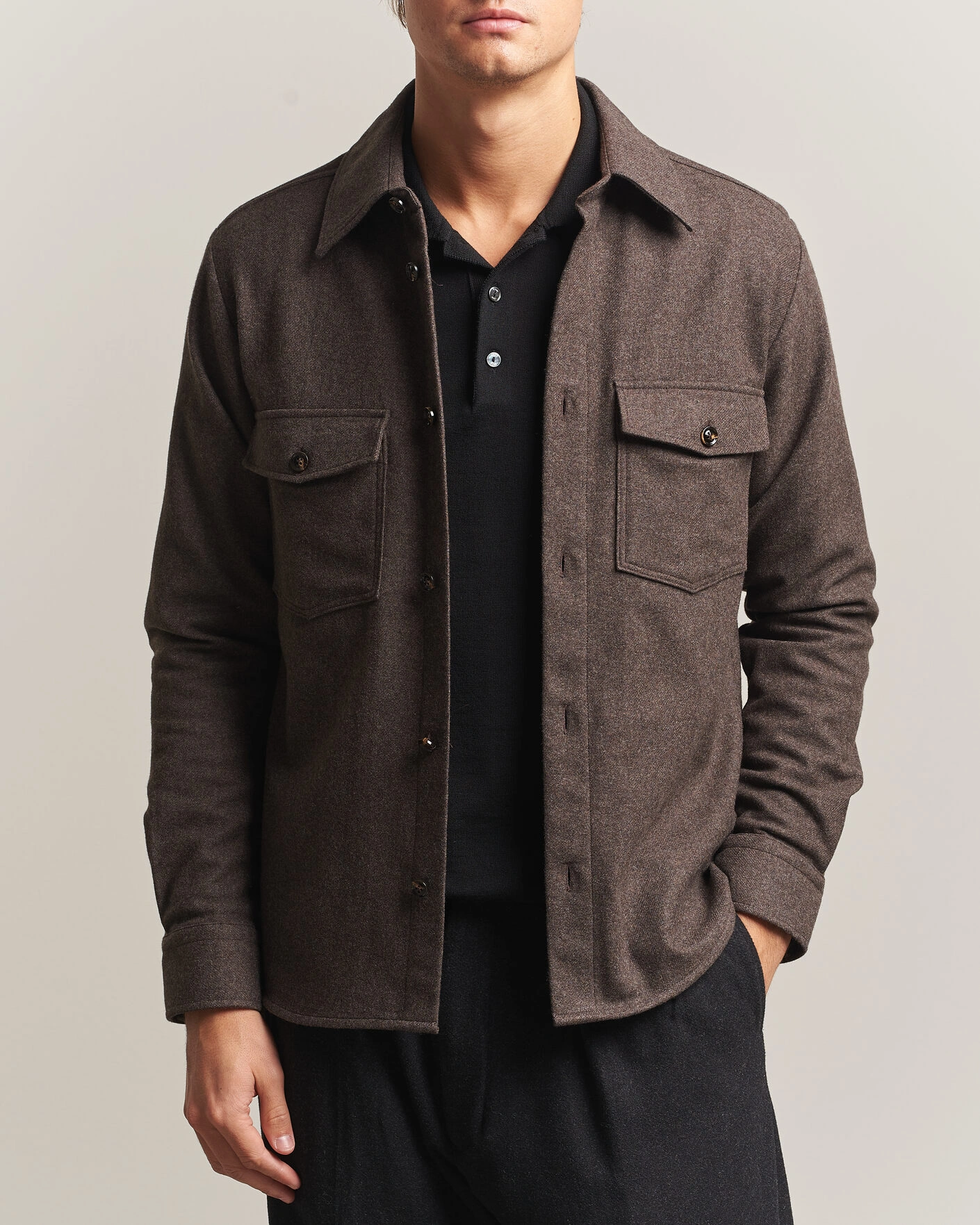 Herr | Skjortor | Oscar Jacobson | Magnus Wool Shirt Jacket Brown