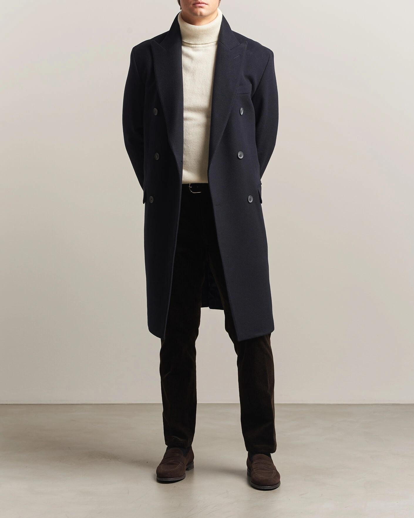Herr | Jackor | Oscar Jacobson | Sicily Double Breasted Wool Coat Navy