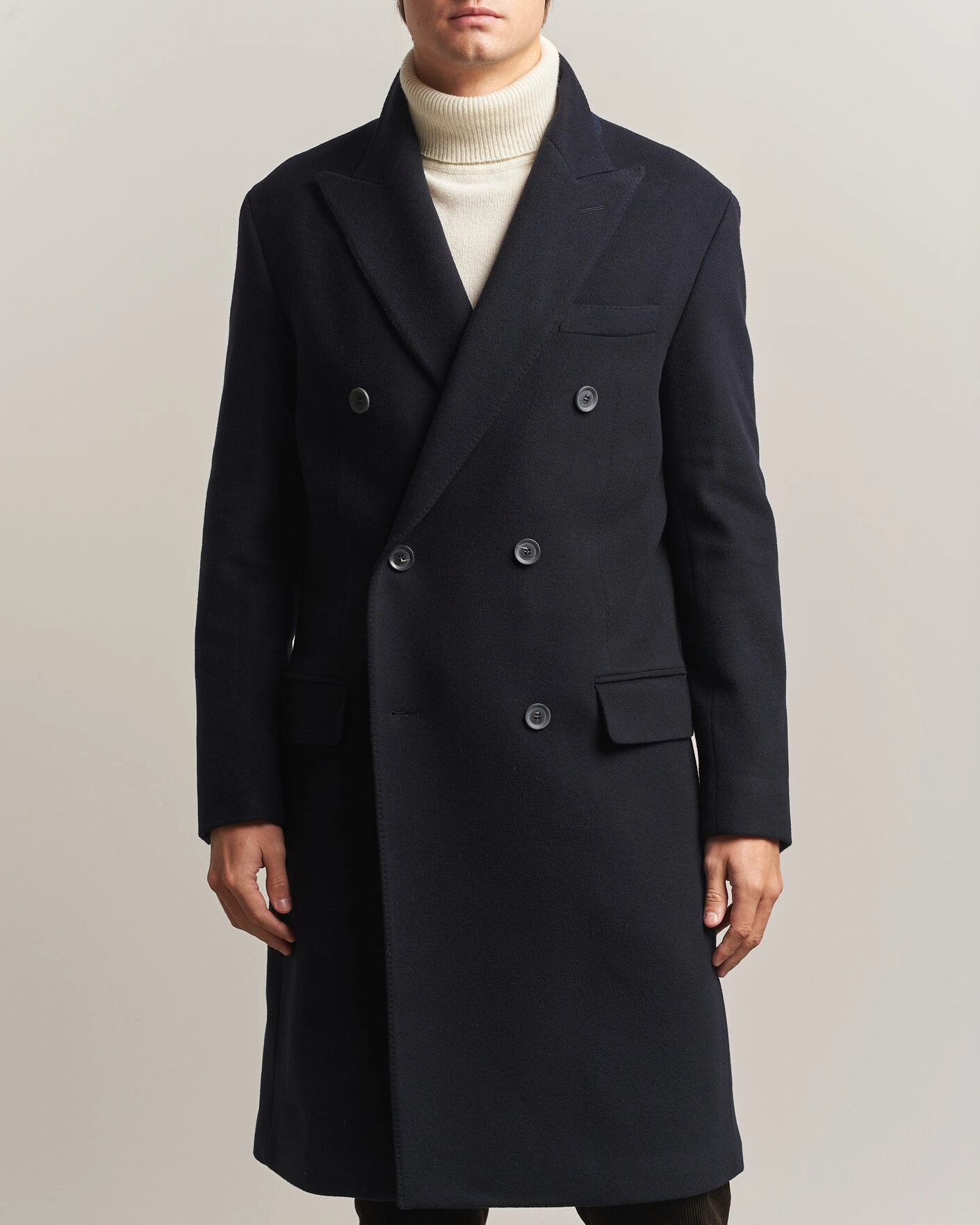 Herr | Jackor | Oscar Jacobson | Sicily Double Breasted Wool Coat Navy