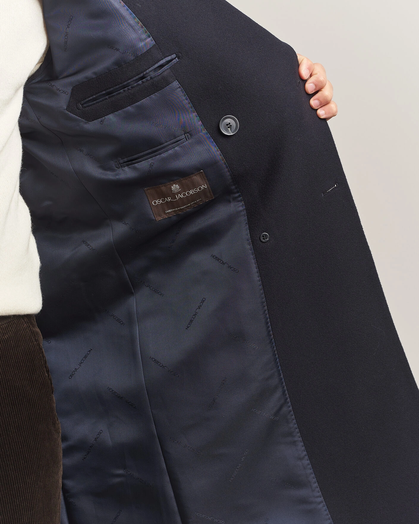 Herr | Jackor | Oscar Jacobson | Sicily Double Breasted Wool Coat Navy