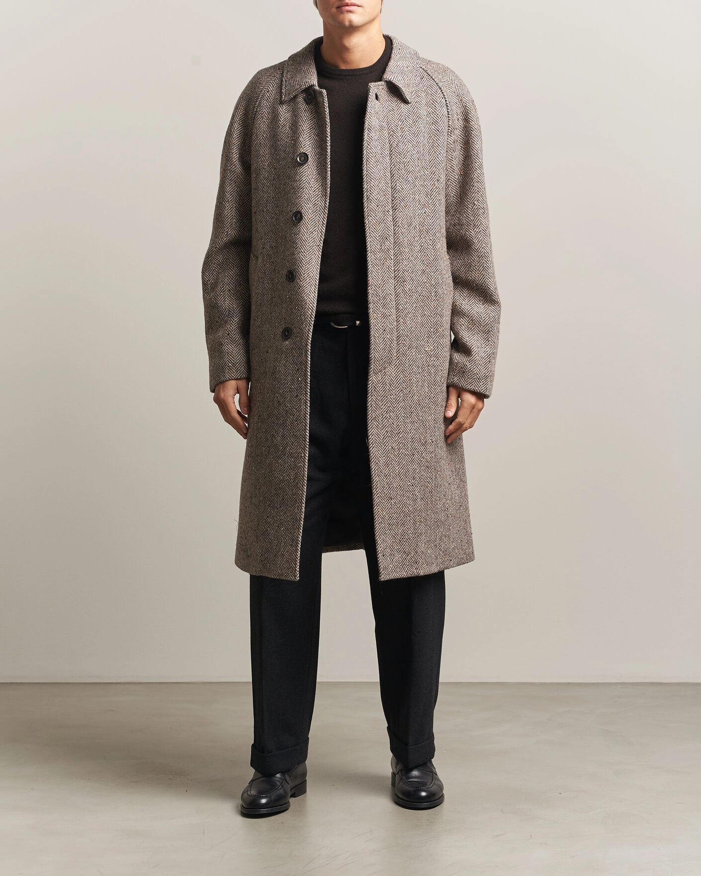 Herr | Jackor | Oscar Jacobson | Raglan Herringbone Wool Coat Beige