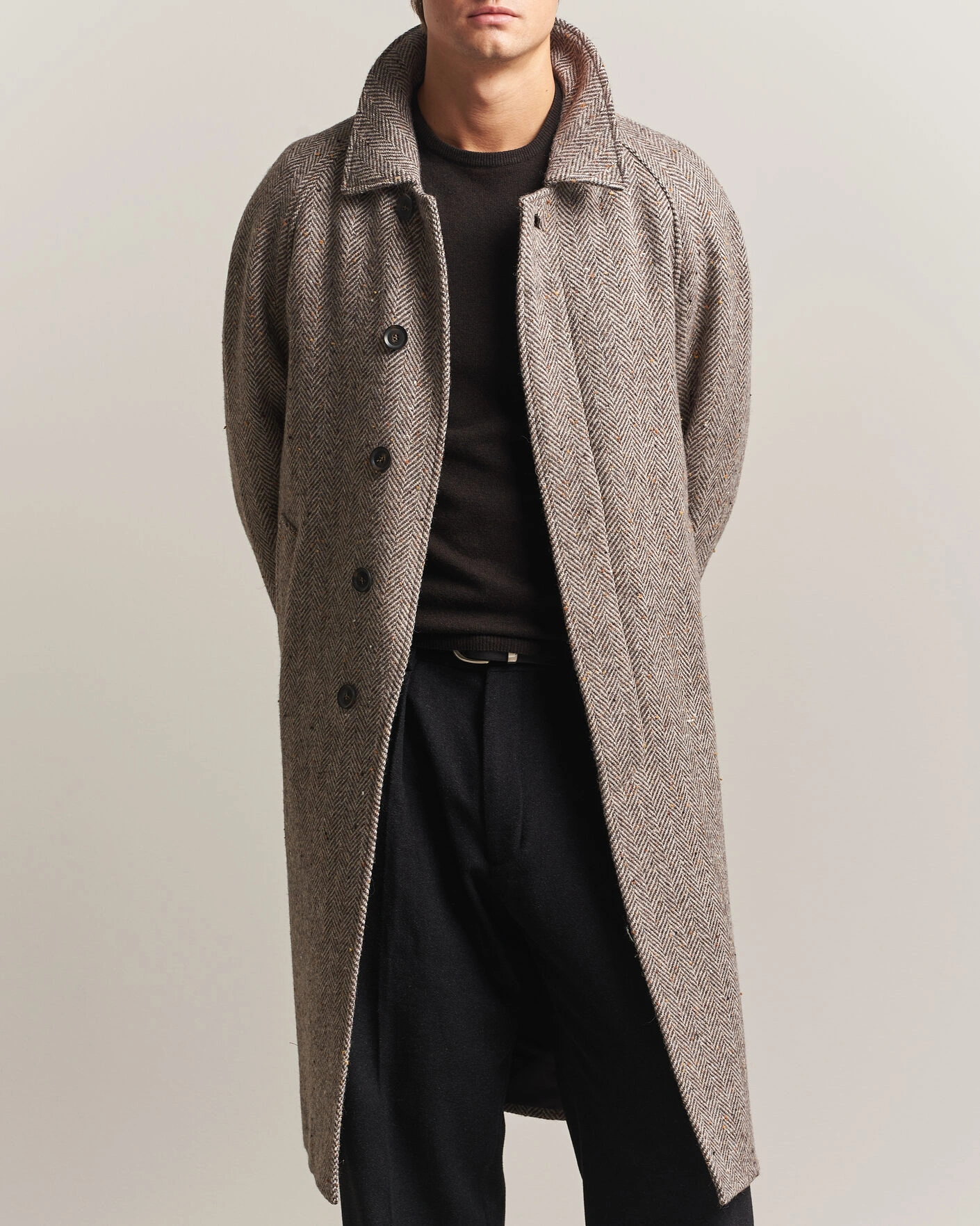 Herr | Jackor | Oscar Jacobson | Raglan Herringbone Wool Coat Beige