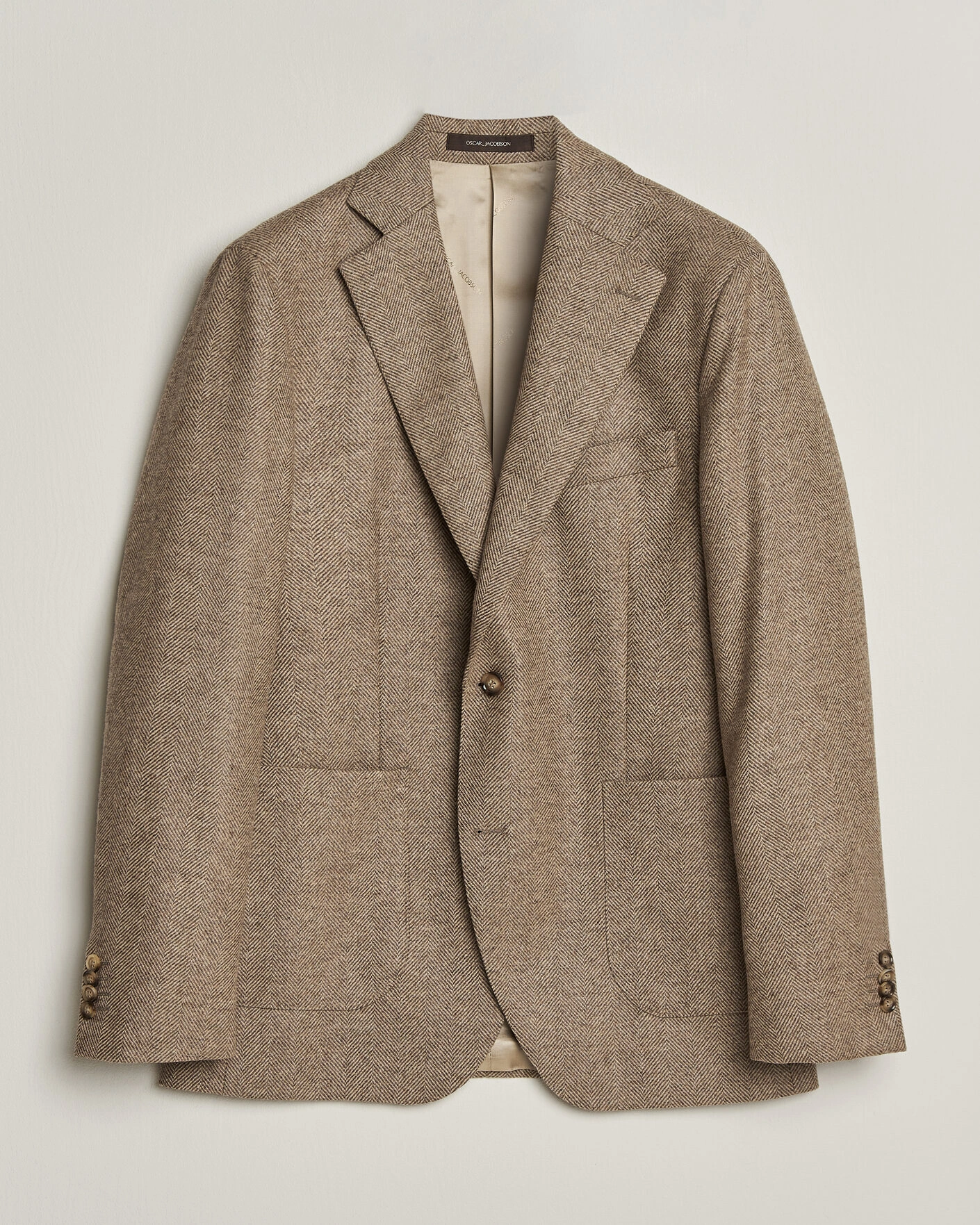 Herr | Kavajer | Oscar Jacobson | Fogerty Herringbone Wool Blazer Beige