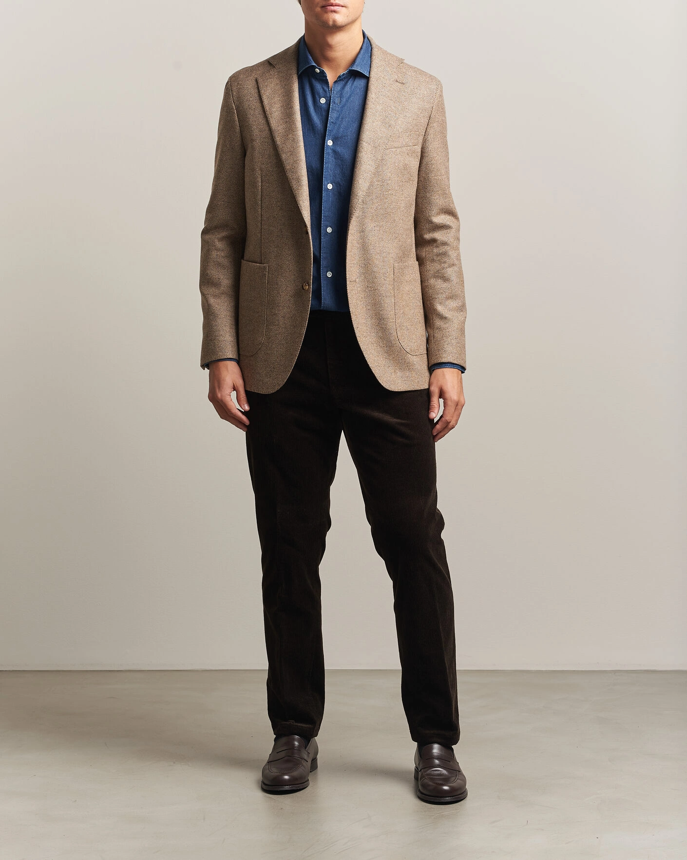 Herr | Kavajer | Oscar Jacobson | Fogerty Herringbone Wool Blazer Beige