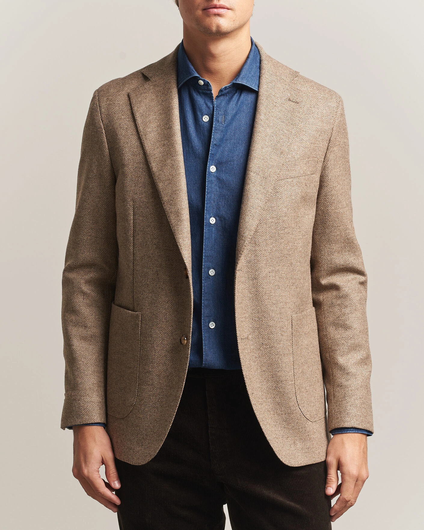 Herr | Kavajer | Oscar Jacobson | Fogerty Herringbone Wool Blazer Beige