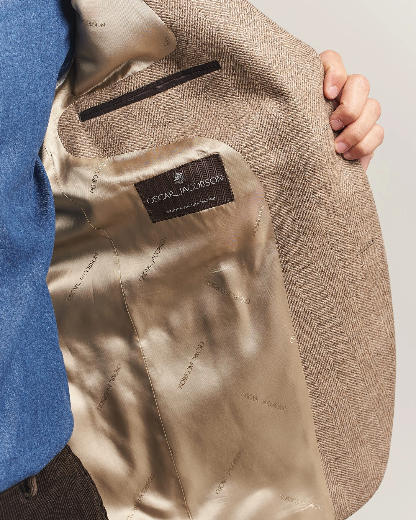 Herr | Kavajer | Oscar Jacobson | Fogerty Herringbone Wool Blazer Beige
