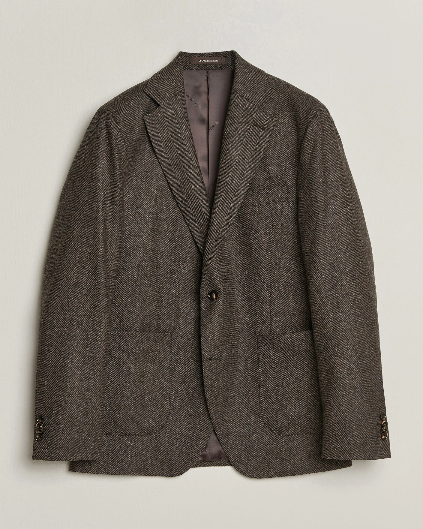 Herr | Kavajer | Oscar Jacobson | Fogerty Herringbone Wool Blazer Brown