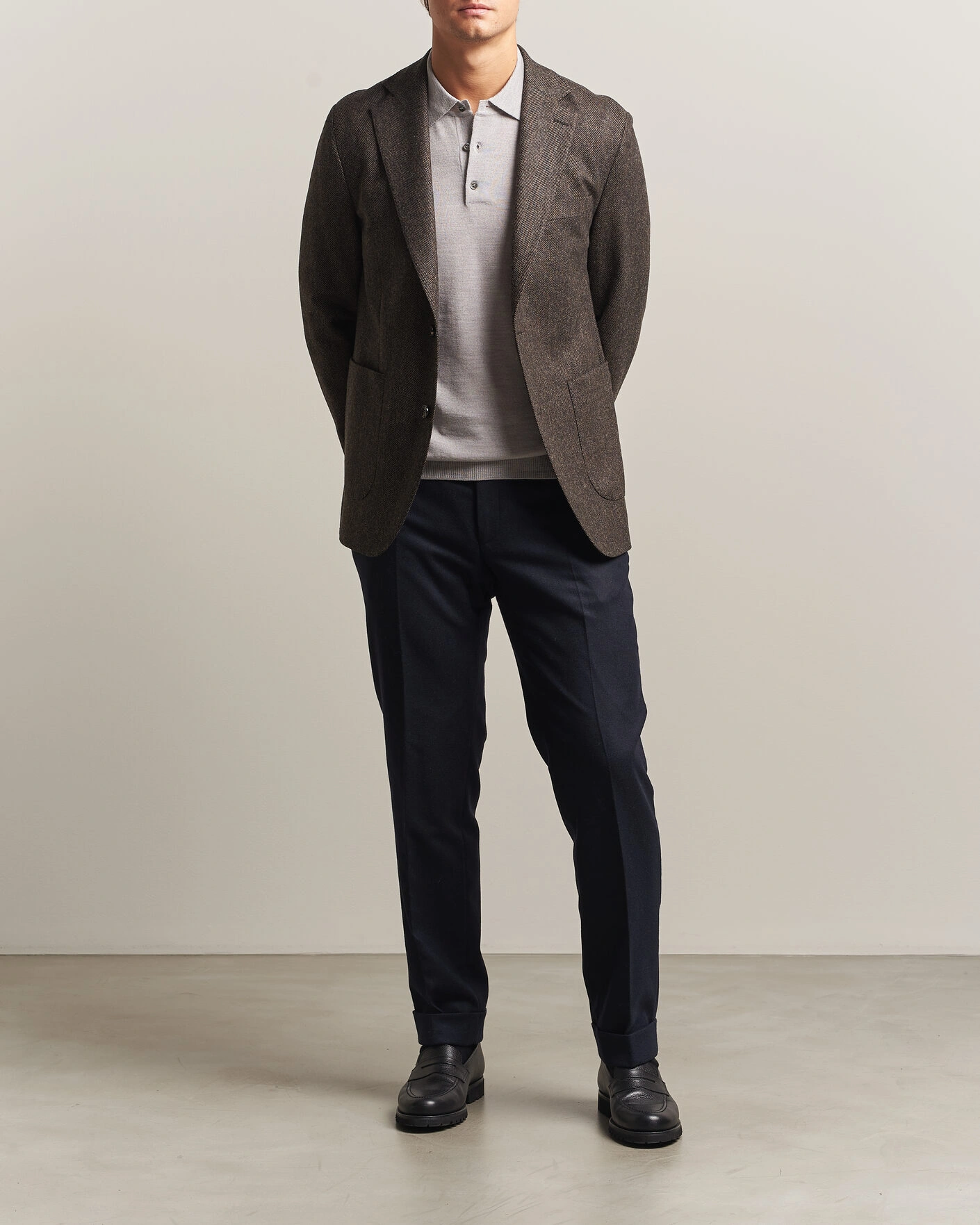 Herr | Kavajer | Oscar Jacobson | Fogerty Herringbone Wool Blazer Brown
